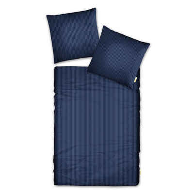 Bettwäsche Casabel Bettwäsche-Set aus Mako-Satin - Streifig - Marineblau, Brielle, 2 teilig, Mit Reißverschluss, 100% Baumwolle