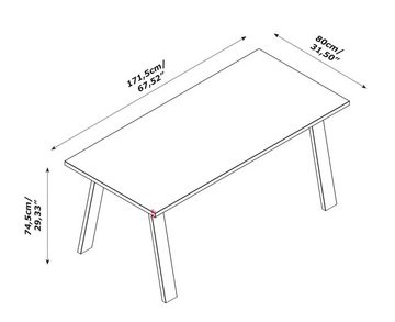 Composad Schreibtisch Davinci, mit Metallbeinen, Breite 171,5 cm, 100% recyceltes Holz, Made in Italy