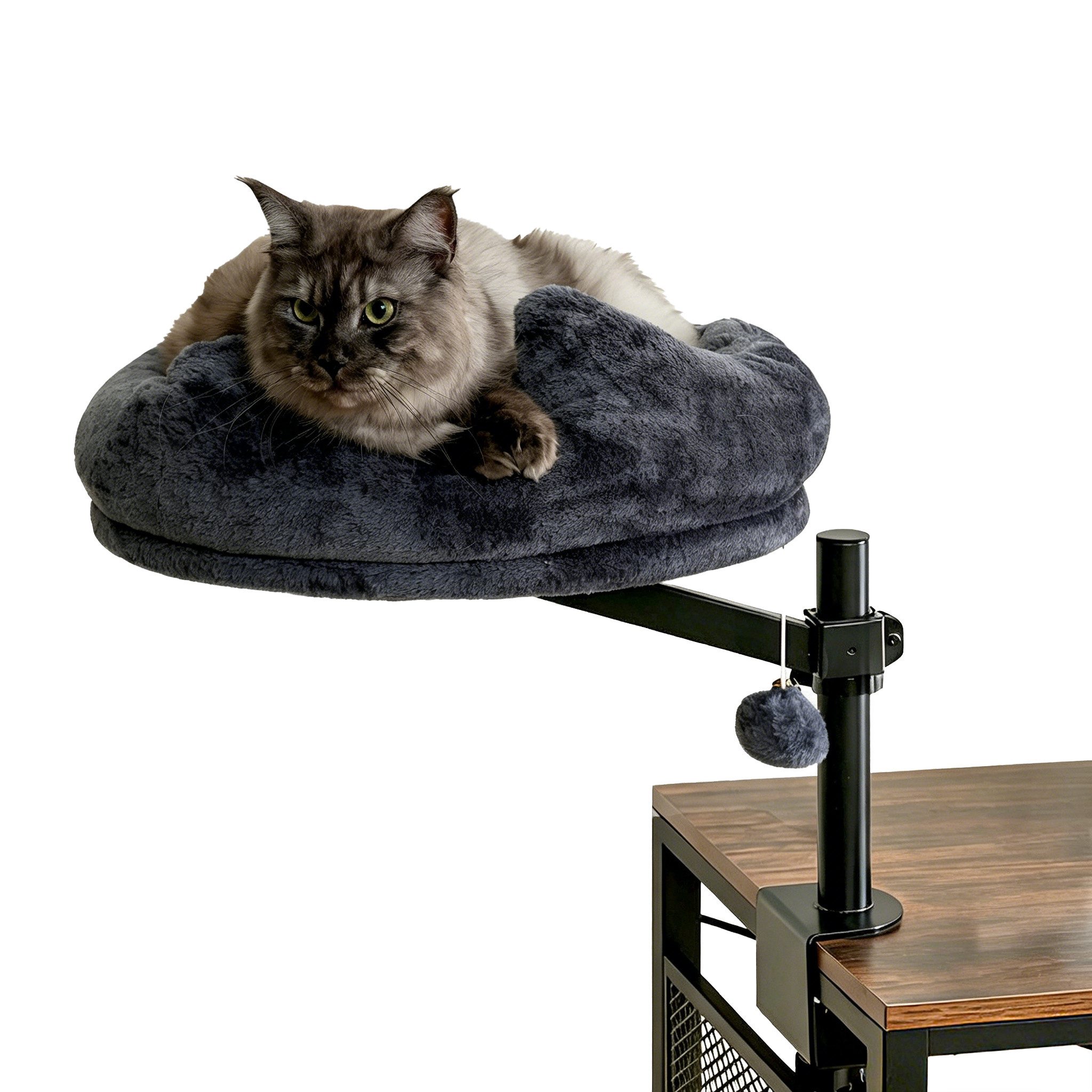 AISALL Katzenliege Um 360° drehbares Katzenbett für den Schreibtisch, Dunkelgrau