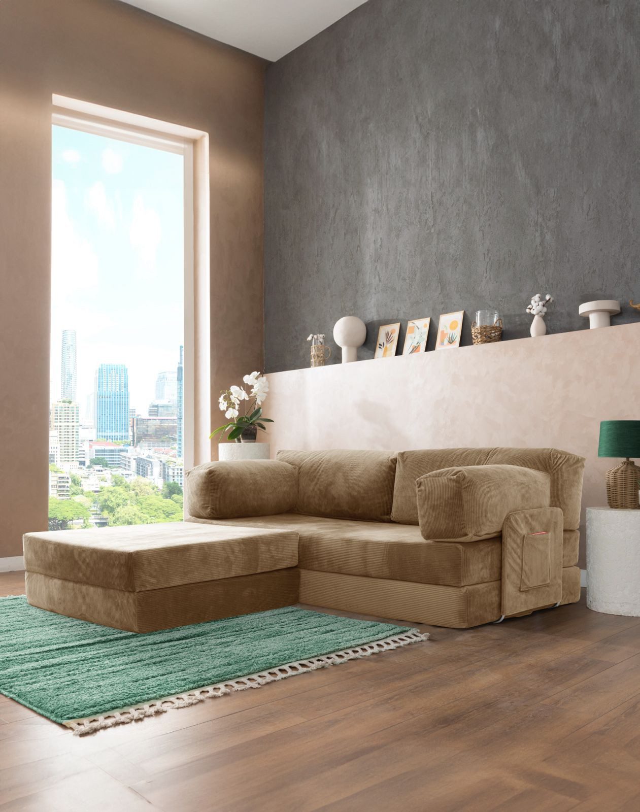 Wuuh Ecksofa Teddy Ecksofa, 3-in-1 Nutzung: Als Ecksofa, Liegensofa