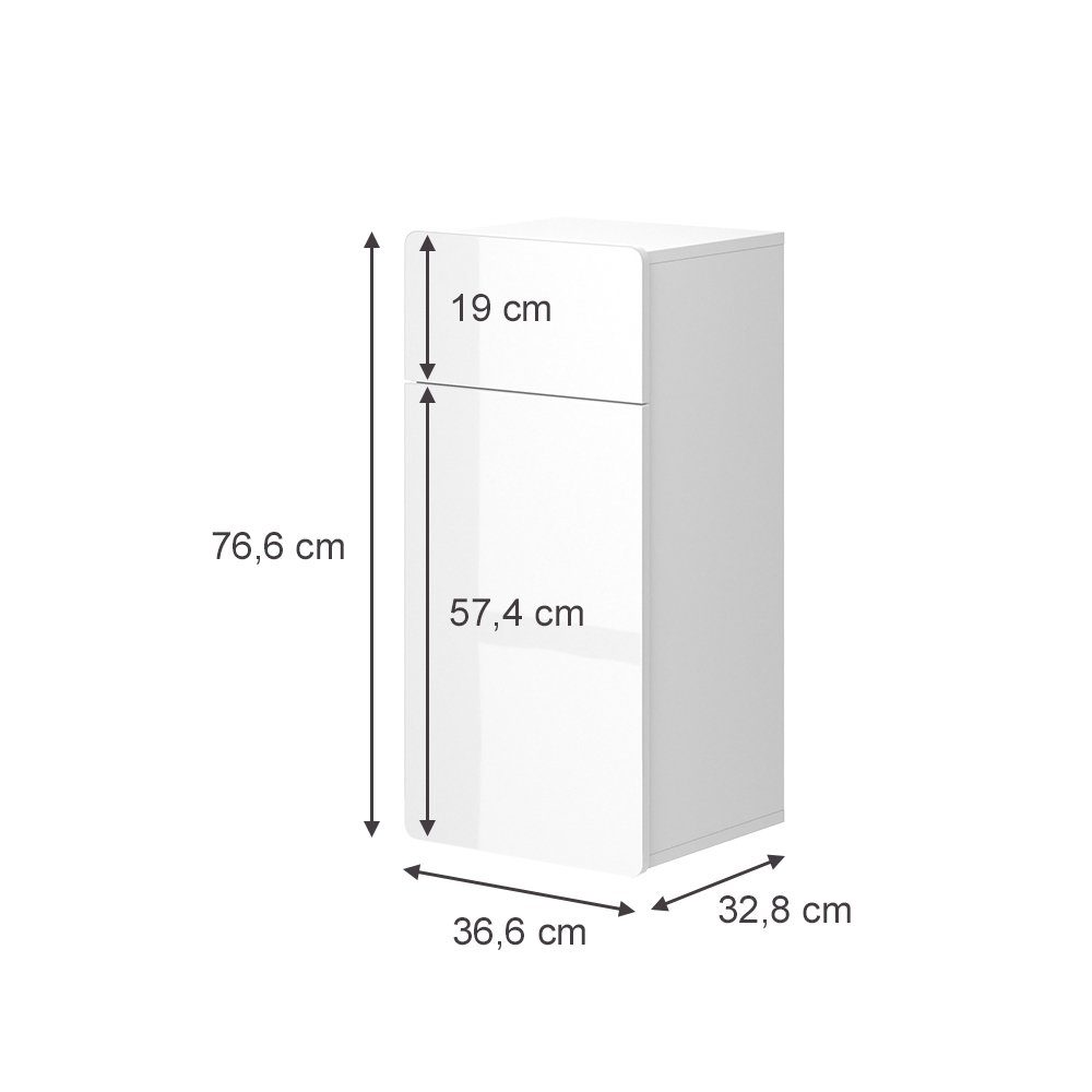 Vicco Midischrank Izan, Weiß Hochglanz, 36.6 x 76.6 cm mit Schublade und Tür (1-St)