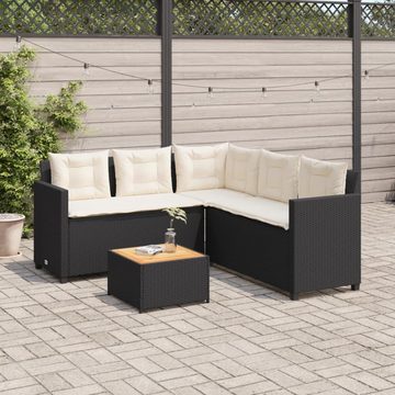 vidaXL Gartenlounge-Set Gartensofa in L-Form mit Tisch und Kissen Schwarz Poly Rattan, (1-tlg)