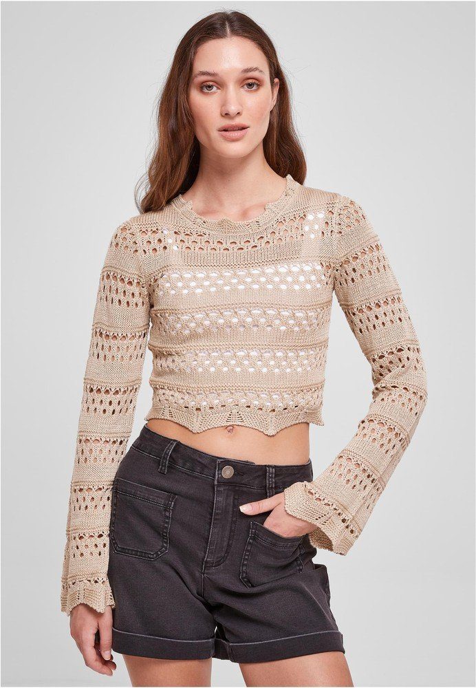 URBAN CLASSICS Rundhalspullover Cropped Crochet Knit