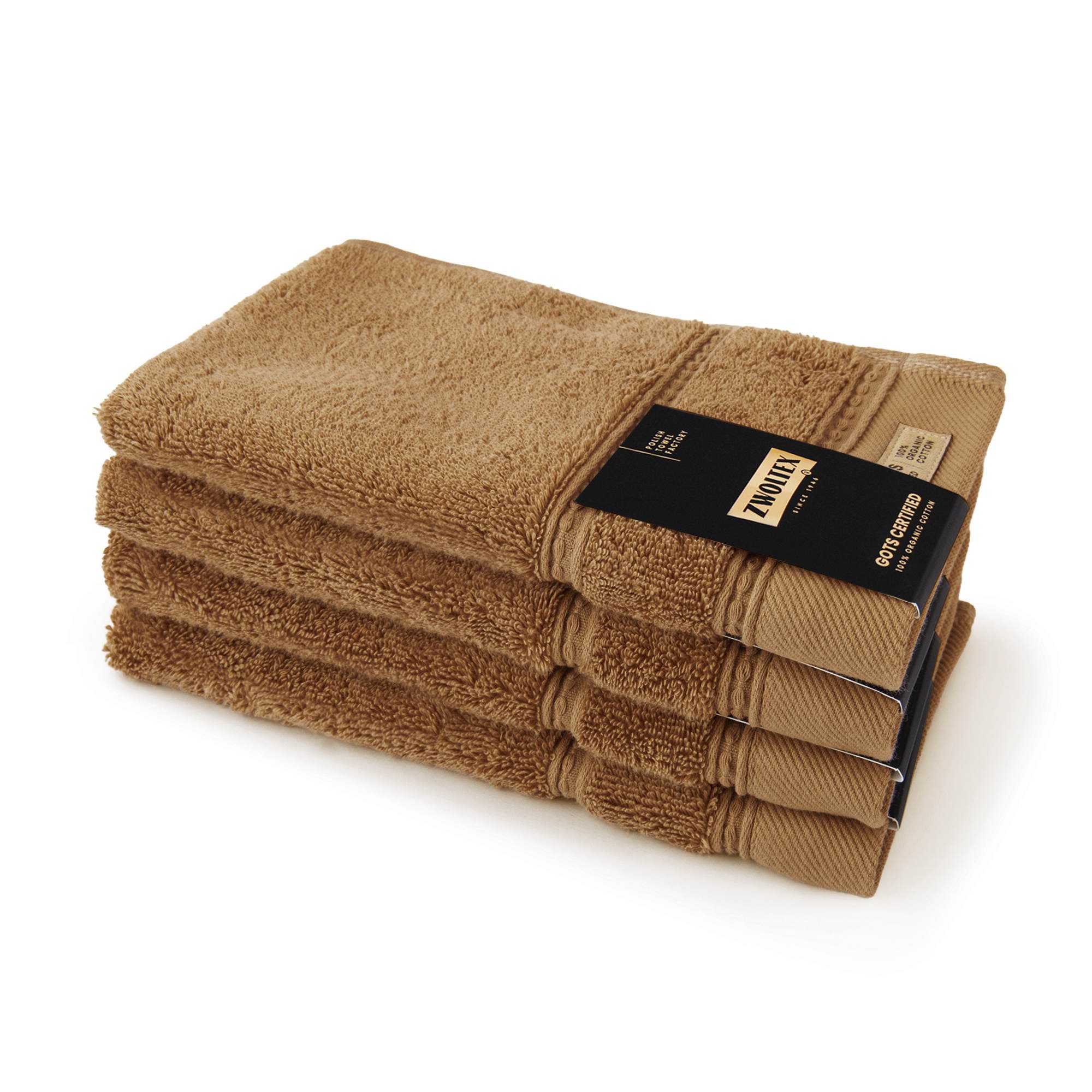 Zwoltex Handtücher 650g/m² Gästetuch Set weich saugstark Baumwolle Braun, (GOTS Bio Baumwolle OEKO-TEX zertifiziert Gästetücher 4x30x50), Hohe Saugkraft sorgt für schnelles Abtrocknen im Badezimmer