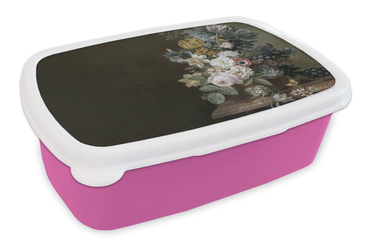 MuchoWow Lunchbox Blumen - Eelke Jelles Eelkema - Alte Meister, Kunststoff, (2-tlg), Brotbox für Erwachsene, Brotdose Kinder, Snackbox, Mädchen, Kunststoff rosa