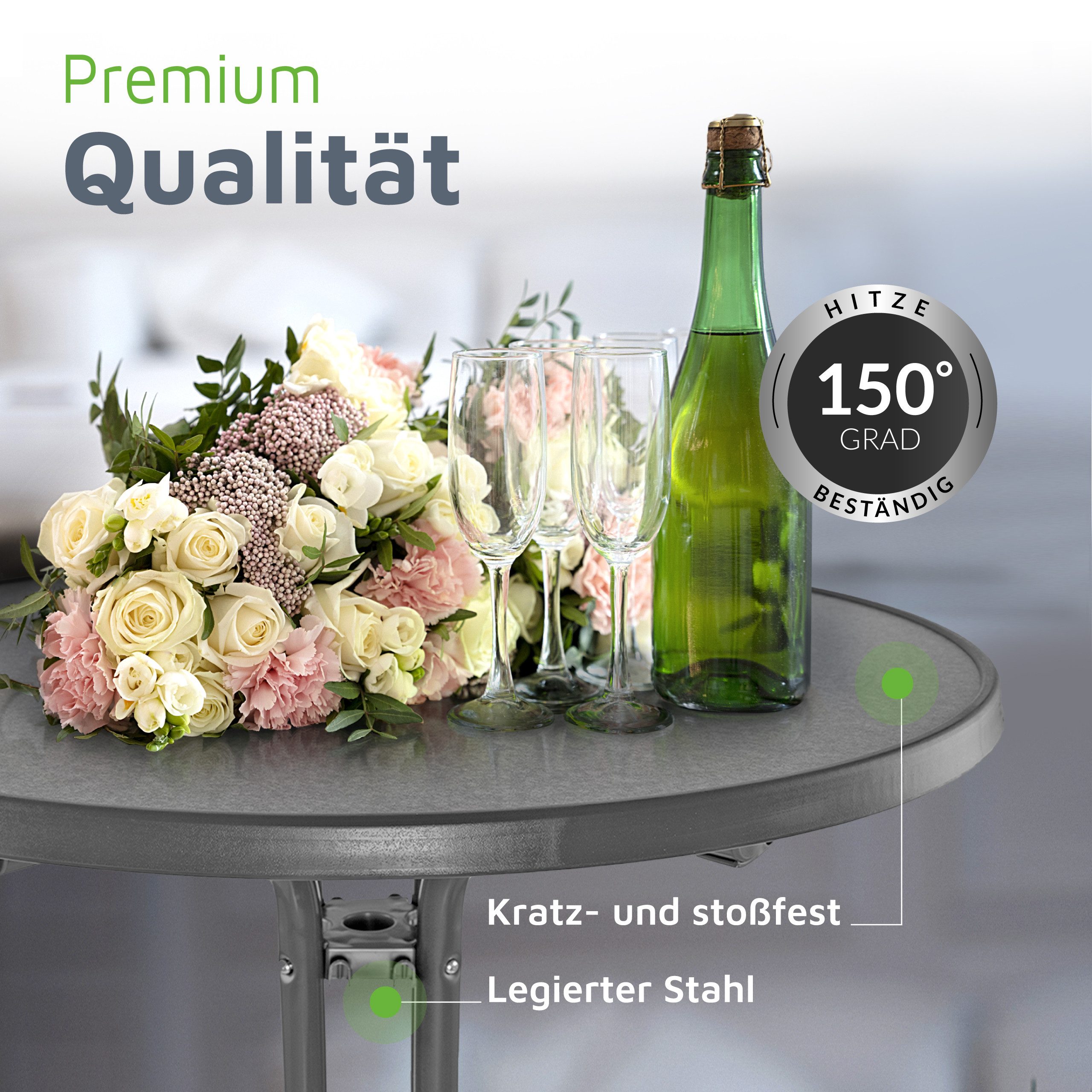 BeFair Stehtisch Nico (Vormontiert), klappbar Grau 110 cm x 80 cm & 70 cm