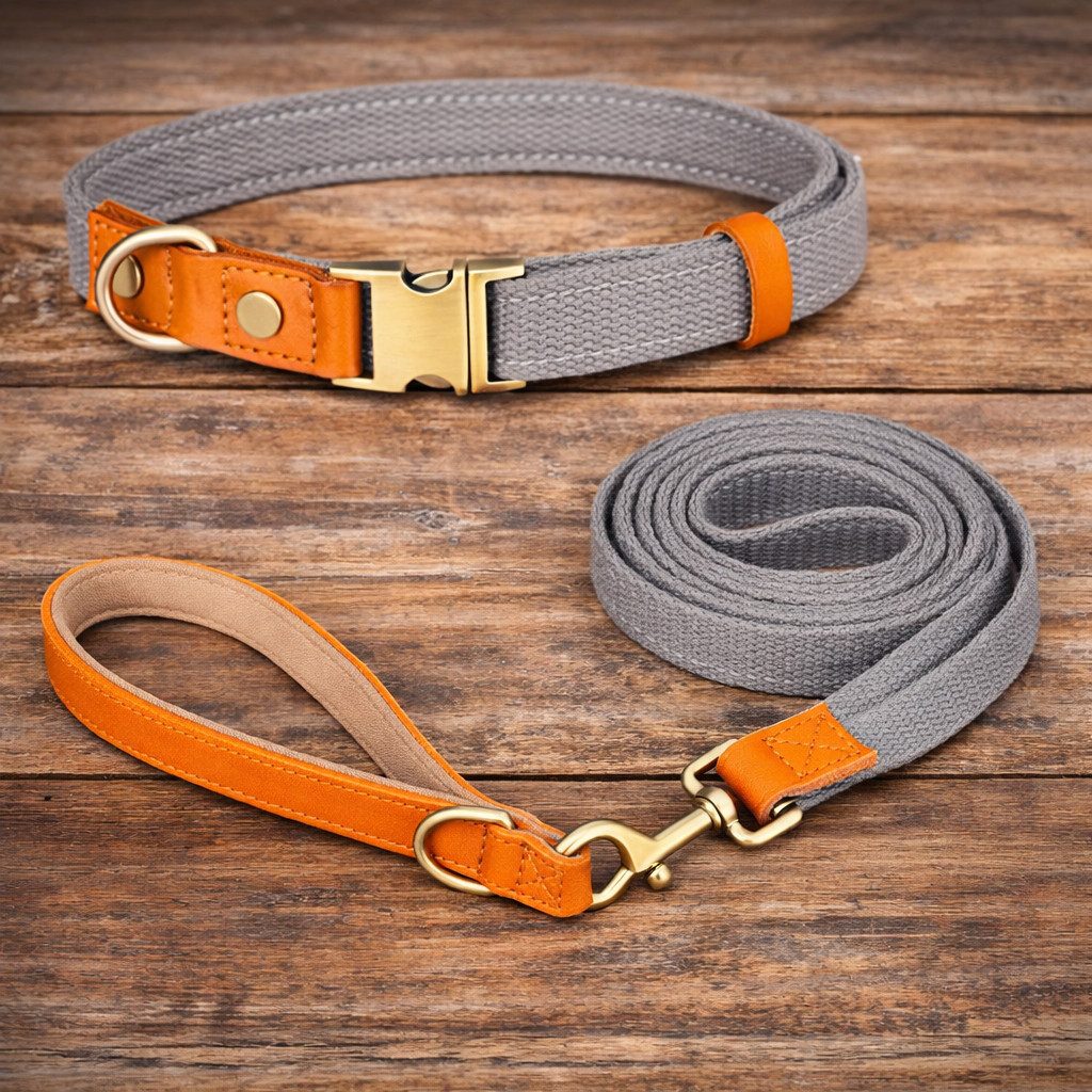Illes-Laedchen Hunde-Halsband Set Hundehalsband und Hundeleine Leine und Halsband Nylon Leder, hochwertigste Qualität - erhältlich in vielen Größen und Farben