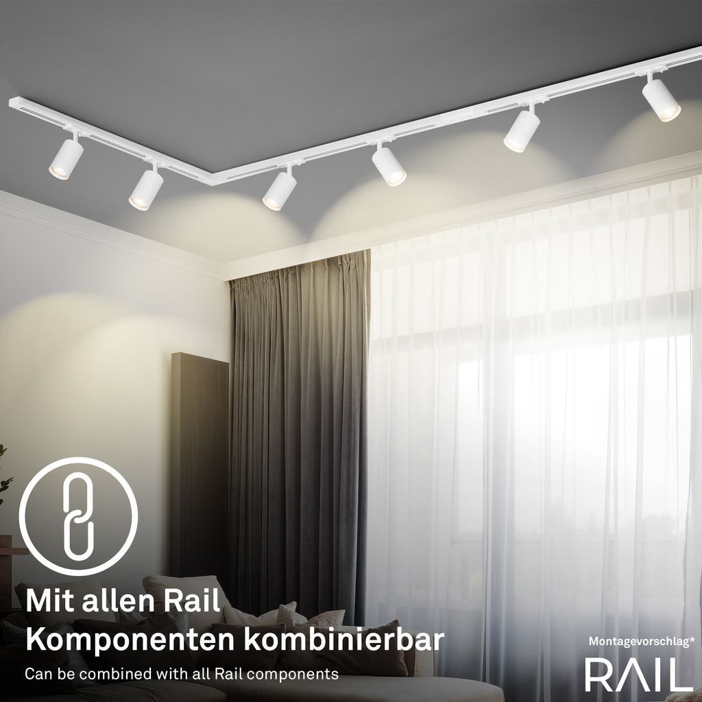 Briloner Leuchten LED Deckenleuchte 8004006, LED fest integriert, Eckverbinder 86 mm Weiß Schienensystem Rail Wohnzimmer Büro Küche