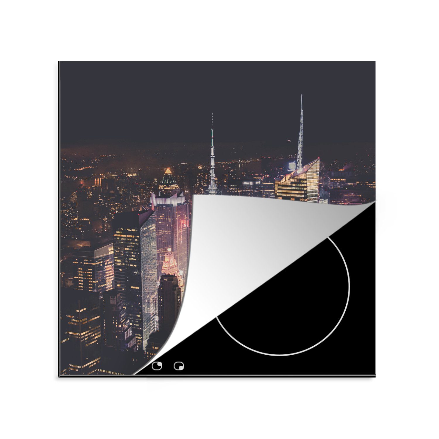 MuchoWow Herdblende-/Abdeckplatte New York - Logo - Beleuchtung, Vinyl, (1 tlg), 78x78 cm, Ceranfeldabdeckung, Arbeitsplatte für küche