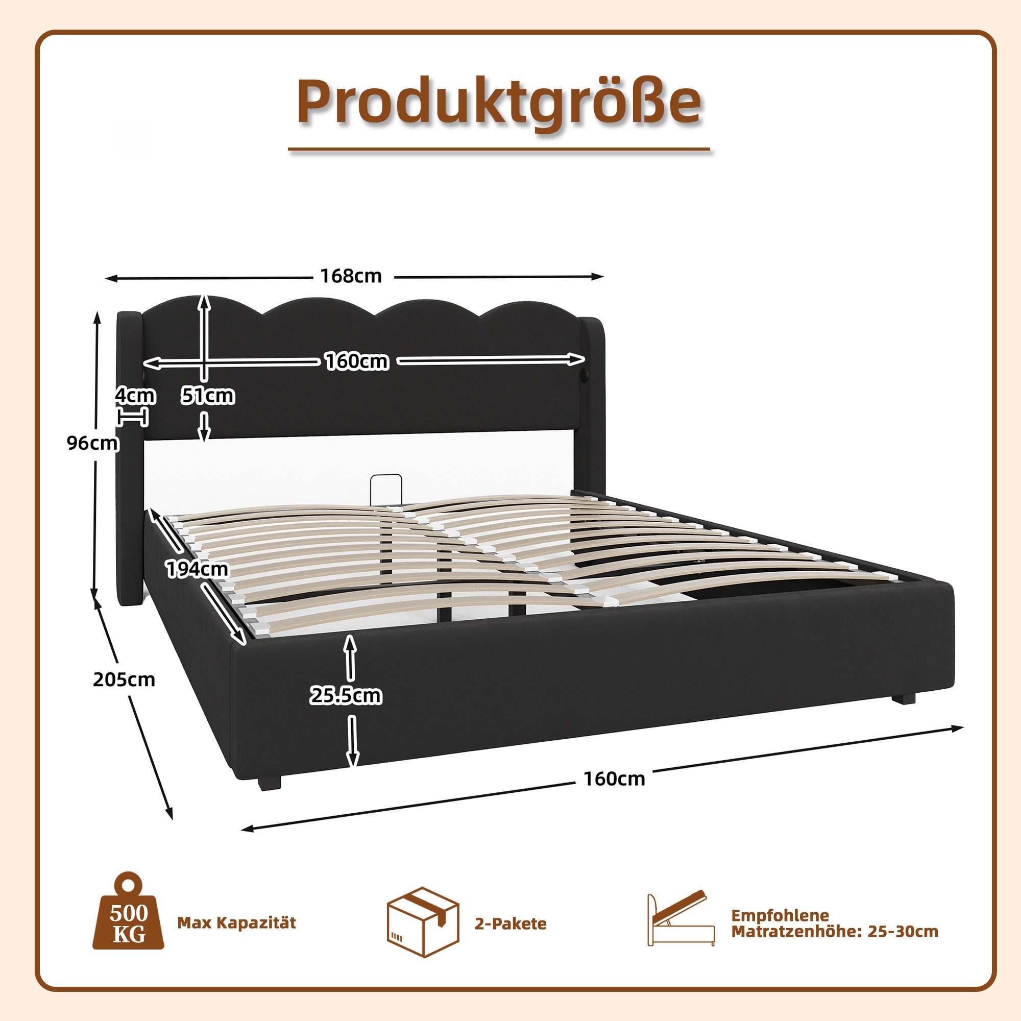 Celya Polsterbett Doppelbett mit LED-Licht und günstig online kaufen