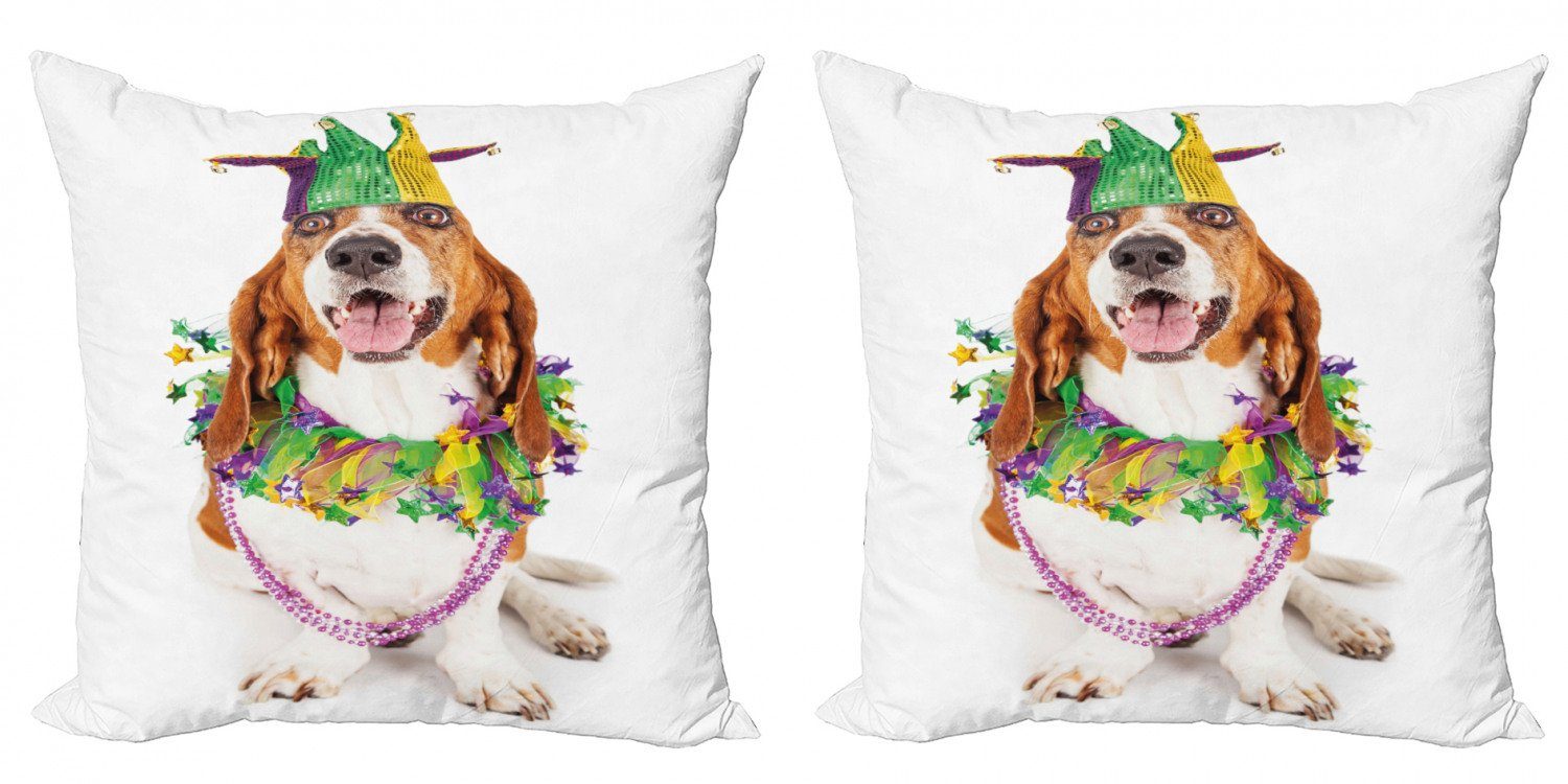 Kissenbezüge Modern Accent Doppelseitiger Digitaldruck, Abakuhaus (2 Stück), Karneval Happy Dog Jester Hat