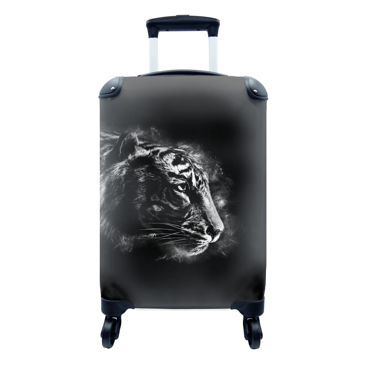 MuchoWow Handgepäckkoffer Magisches Bild mit dem Kopf eines Tigers auf einem schwarzen, 4 Rollen, Reisetasche mit rollen, Handgepäck für Ferien, Trolley, Reisekoffer