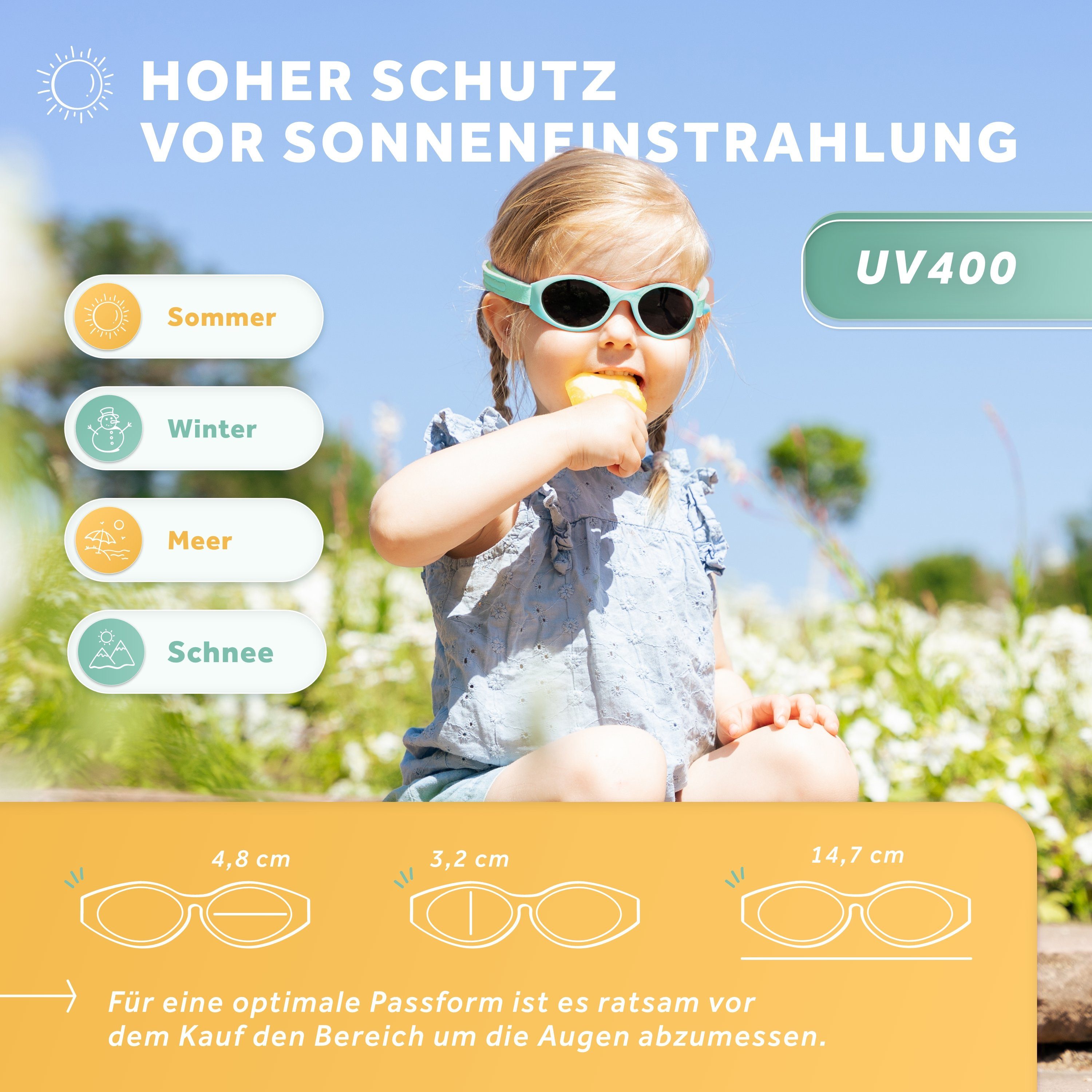 Schallwerk Sonnenbrille Baby Sonnenbrille 6-36 Monate UV-Schutz ohne Verrutschen weiches Kopfband, leichtes Gewicht, hoher Schutz