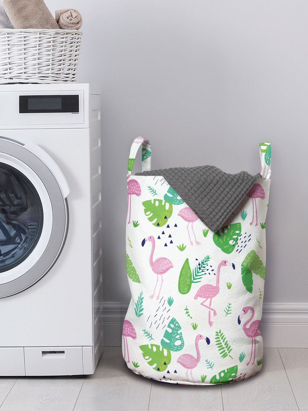 Abakuhaus Wäschesäckchen Wäschekorb mit für Kordelzugverschluss Flamingo Griffen und Waschsalons, Monstera Vintage Palm