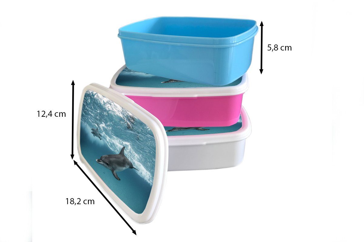für Brotbox - Kunststoff, und Lunchbox (2-tlg), Wasser Jungs Brotdose, Meer, Mädchen für Delfin - MuchoWow und weiß Erwachsene, Kinder