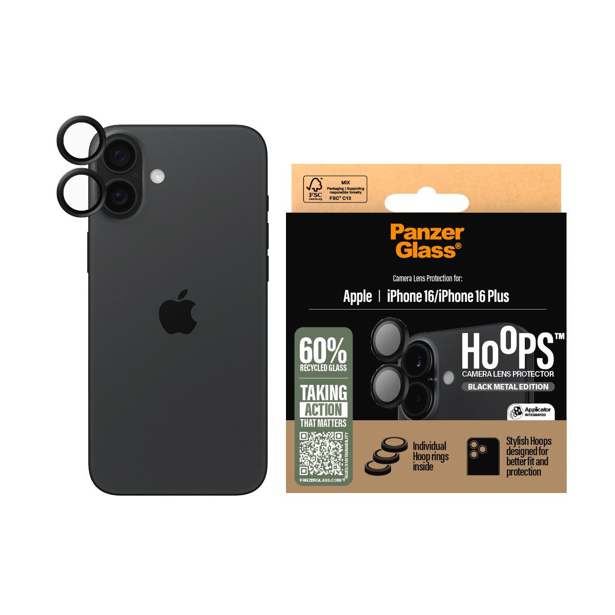 PanzerGlass Kameraschutzglas Hoops Camera Lens Protection für Apple iPhone 16, Apple iPhone 16 Plus, 2 Stück, Lens Cover, Schutzfolie, Schutzglas, kratz- & stoßfest
