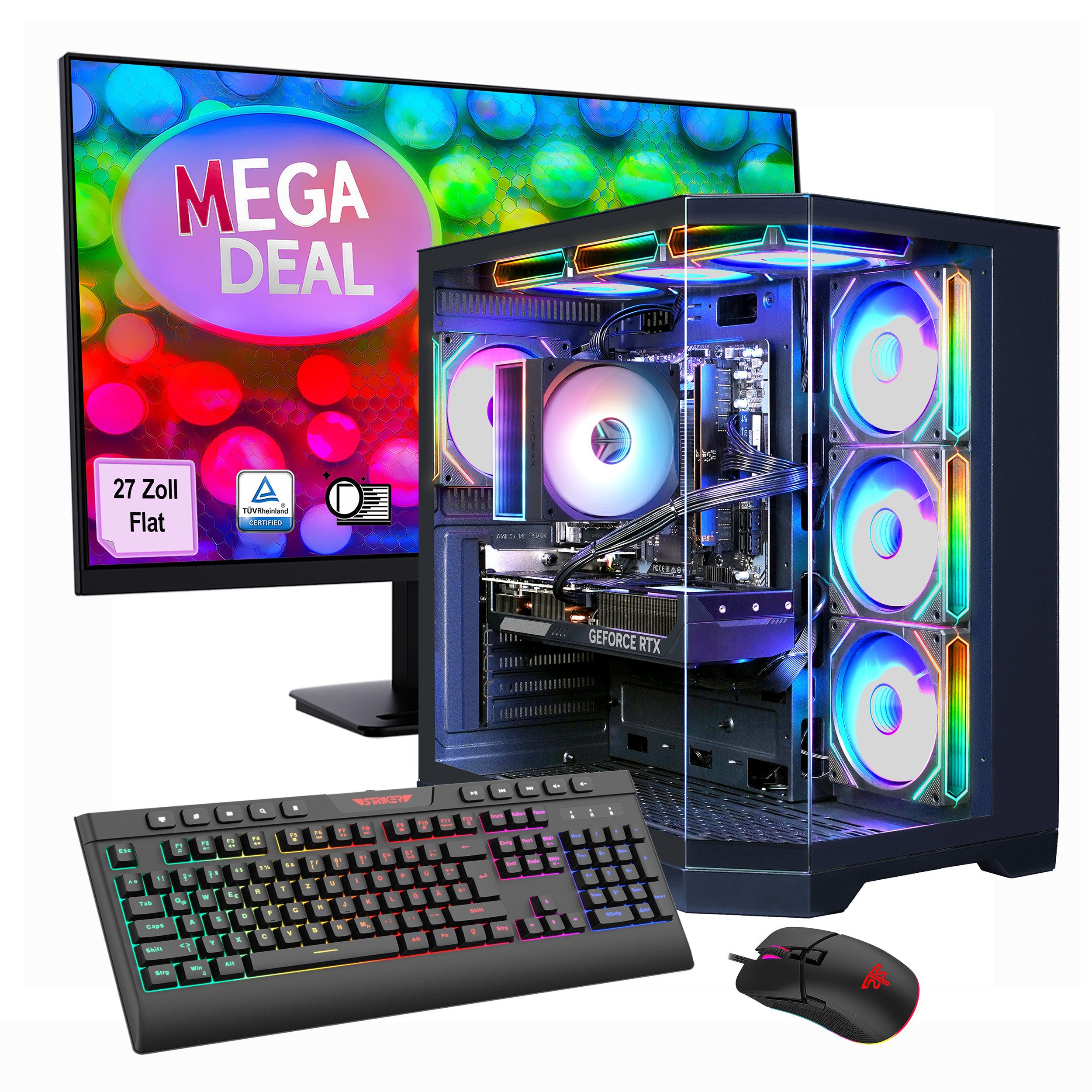 GAMEMAX MegaDeal HYPE-A BK 2577 AMD Ryzen 5 7500F RTX 5060 32GB DDR5 1TB SSD PC-Komplettsystem (27", AMD Ryzen 5 7500F, RTX 5060, 32 GB RAM, 1000 GB SSD, Windows 11 + MSI PRO MP273A LED-Monitor, 69cm (27)