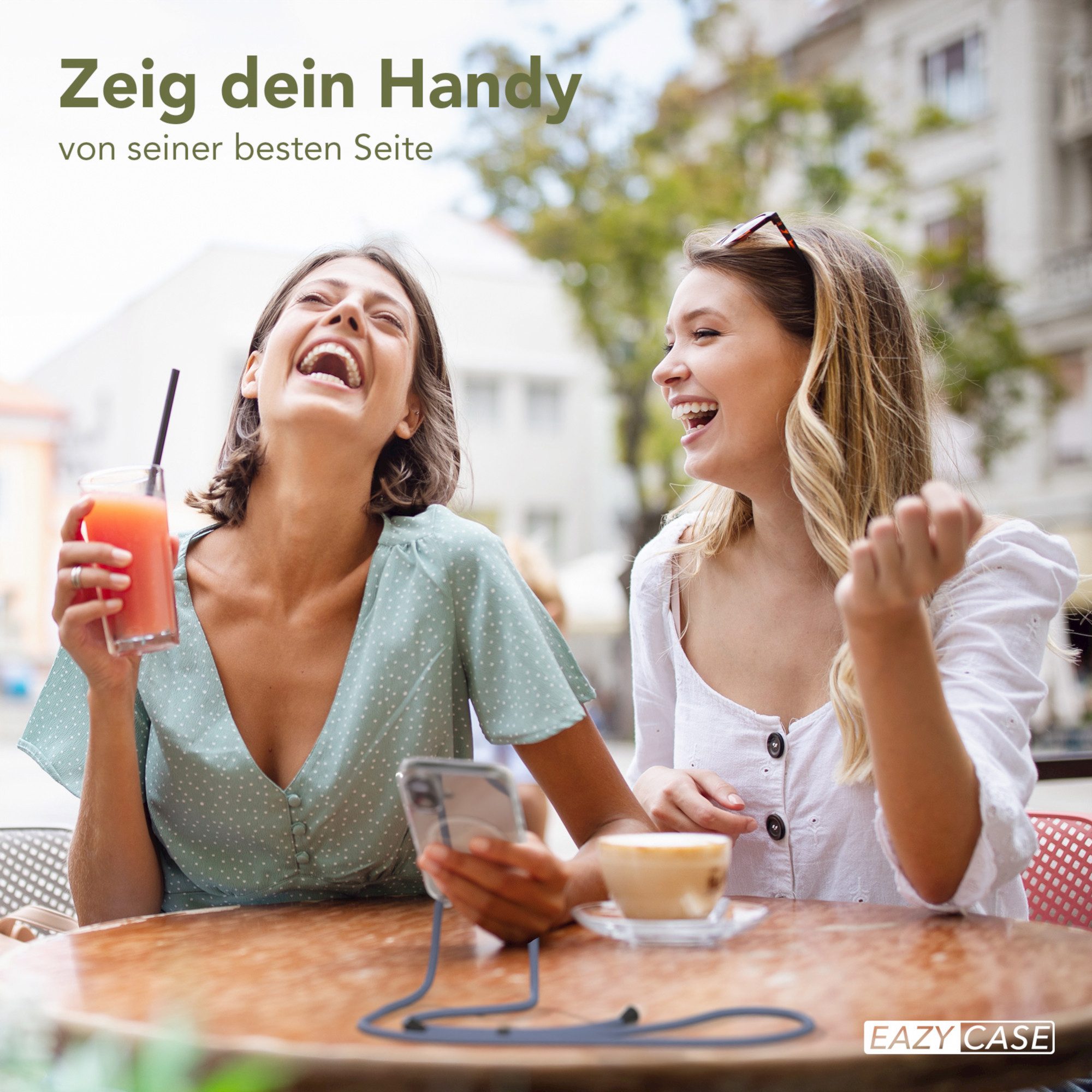EAZY CASE Handykette mit Magsafe Hülle für Apple iPhone 16 6,1 Zoll, Handytasche Silikonhülle durchsichtig mit Umhängeband in Pastell Blau