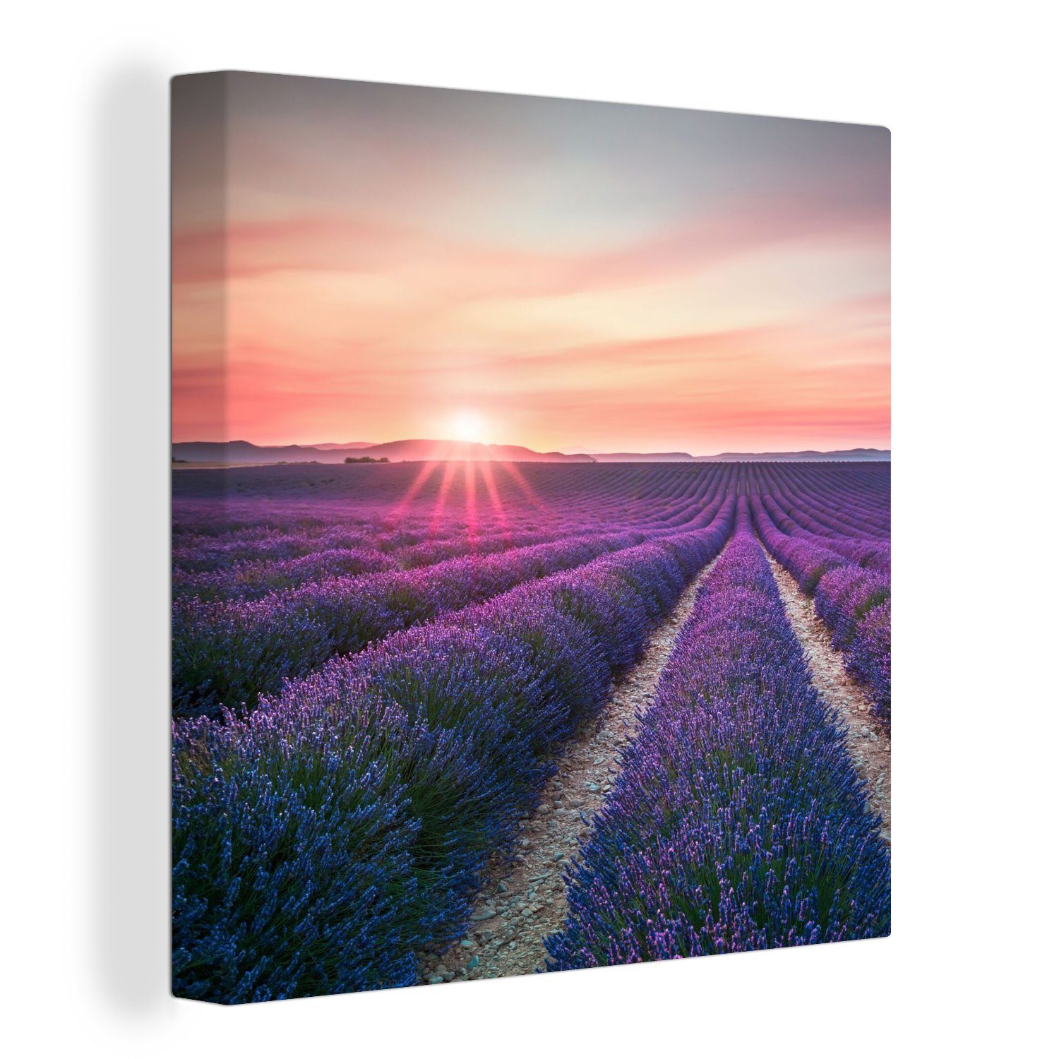 OneMillionCanvasses® Leinwandbild Lavendel - Lila - Blumen - Luft, Fotodruck (1 St), Wandbild, Deko Schlafzimmer Wohnzimmer Flur 20x20 cm
