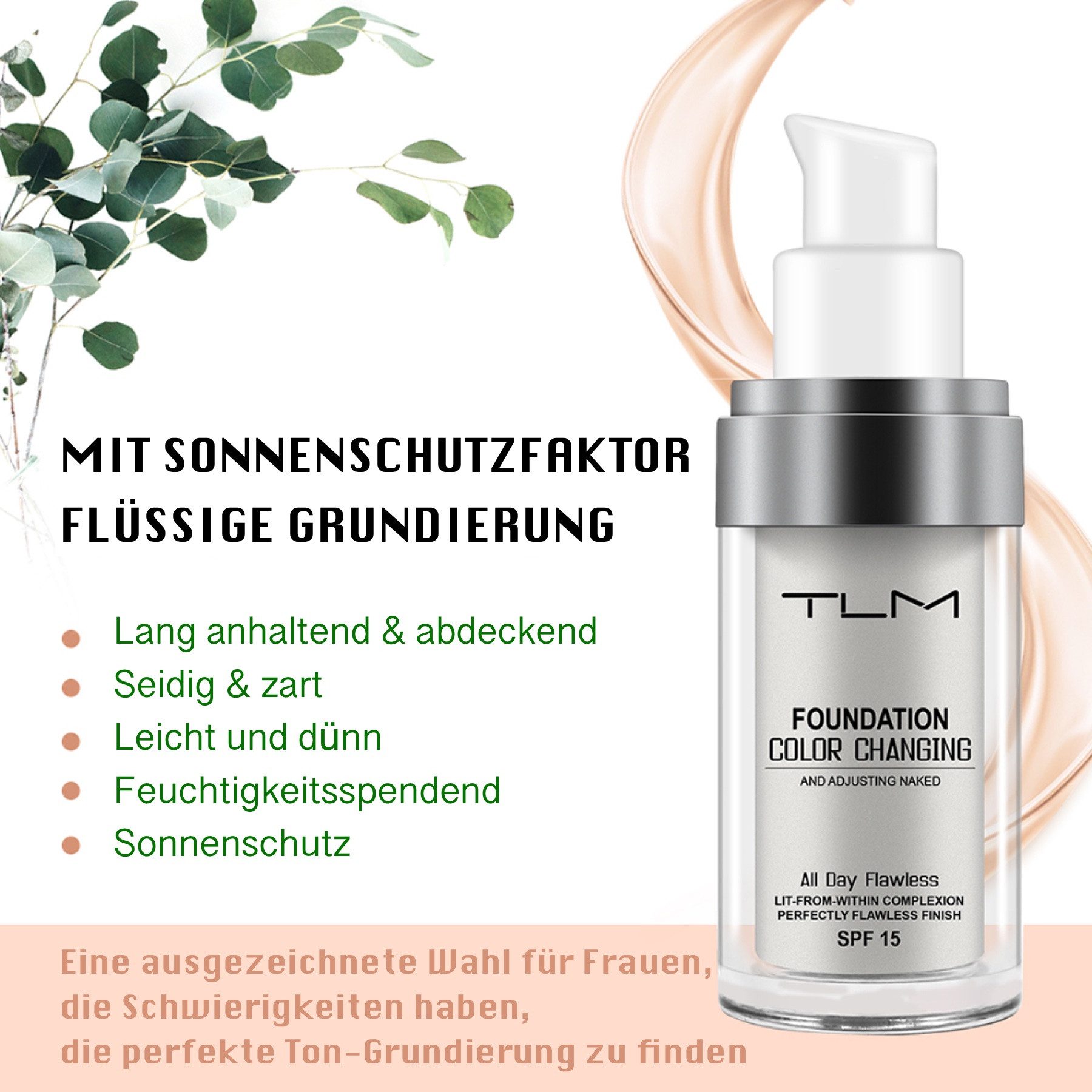 P-Beauty Cosmetic Accessories Foundation Concealer Abdeckung Cover Flüssige Grundierung SPF 15, 1-tlg., Mit Lichtschutzfaktor
