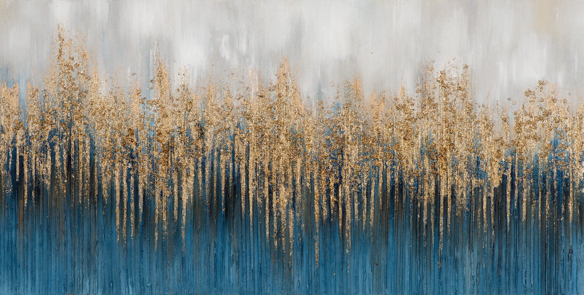 ArtUniverse Gemälde Abstrakt in Blau und Gold- Glitzer 76 x 150 cm, Abstrakt