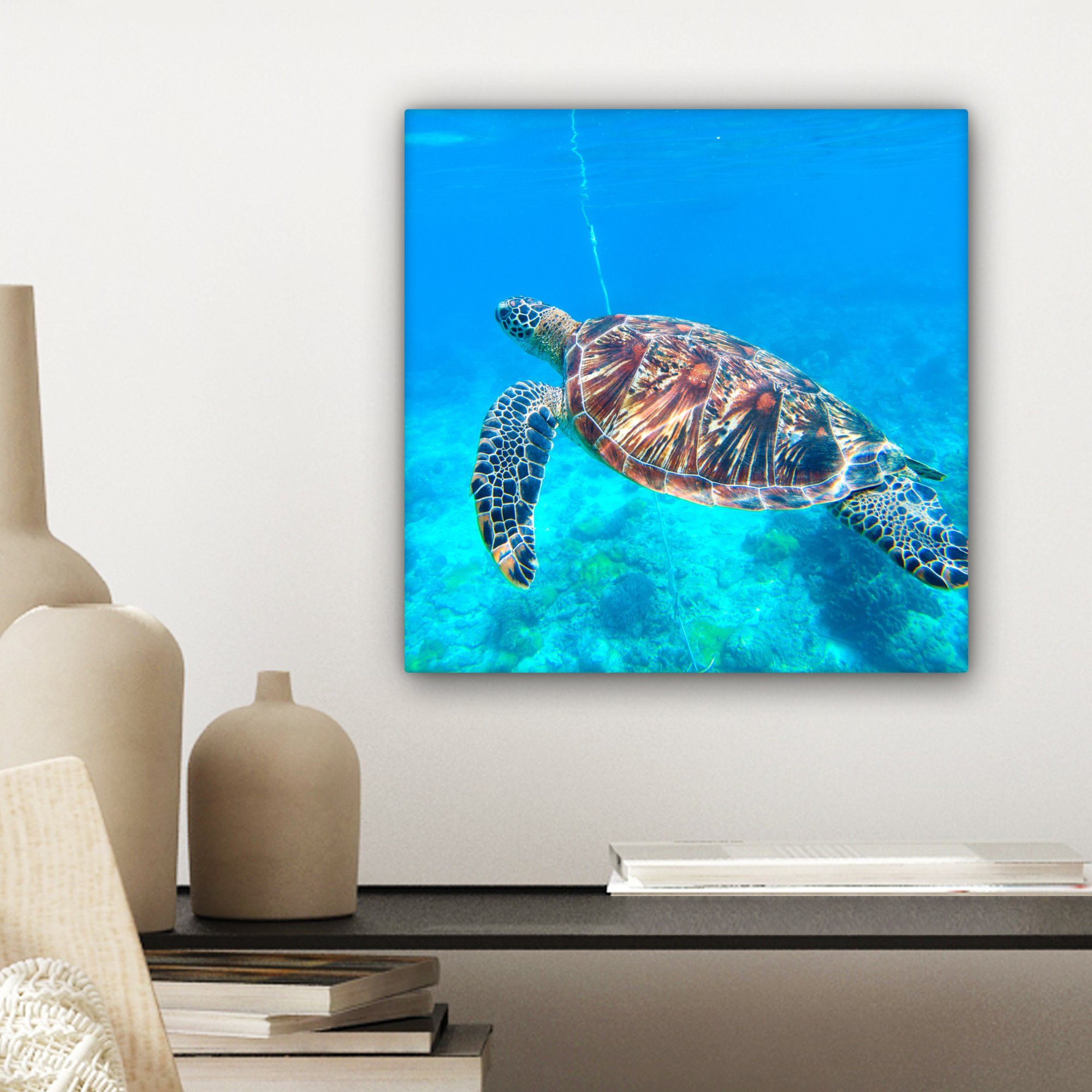 Wasser, Schlafzimmer, OneMillionCanvasses® Leinwand für Schildkröte Meer Leinwandbild St), cm Bilder - (1 - 20x20 Wohnzimmer