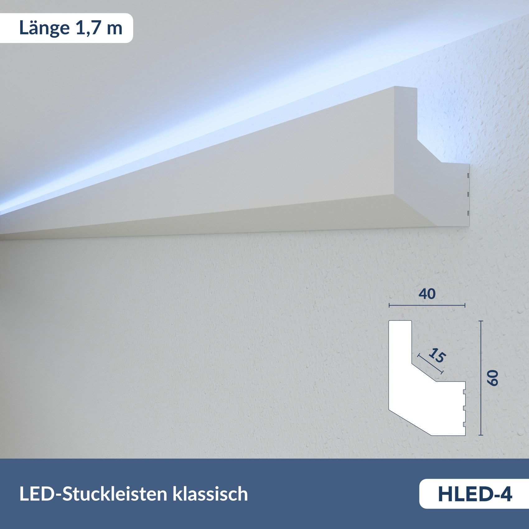 HEXIMO Eckprofil HLED 4 (LED Stuckleisten klassisch, XPS Styropor indirekte Beleuchtung Wand & Decke Sockelleisten Lichtvoutenprofil (Muster HLED 4)