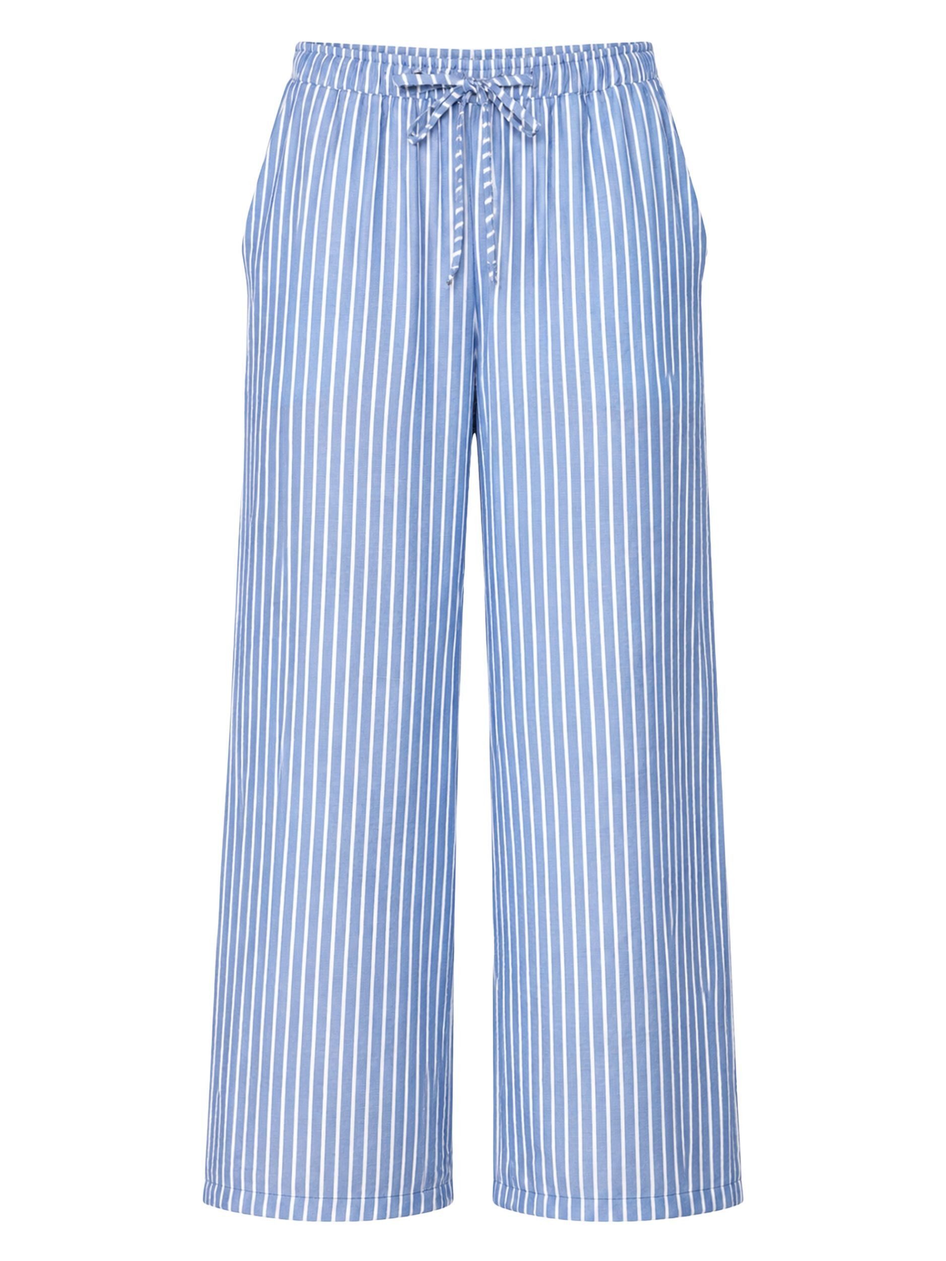 SASSYCLASSY Stoffhose Wide Leg Hose mit Streifen und Bindeband Damen Fließende Stoffhose mit Eingriffstaschen in High Waist Sitz Blau