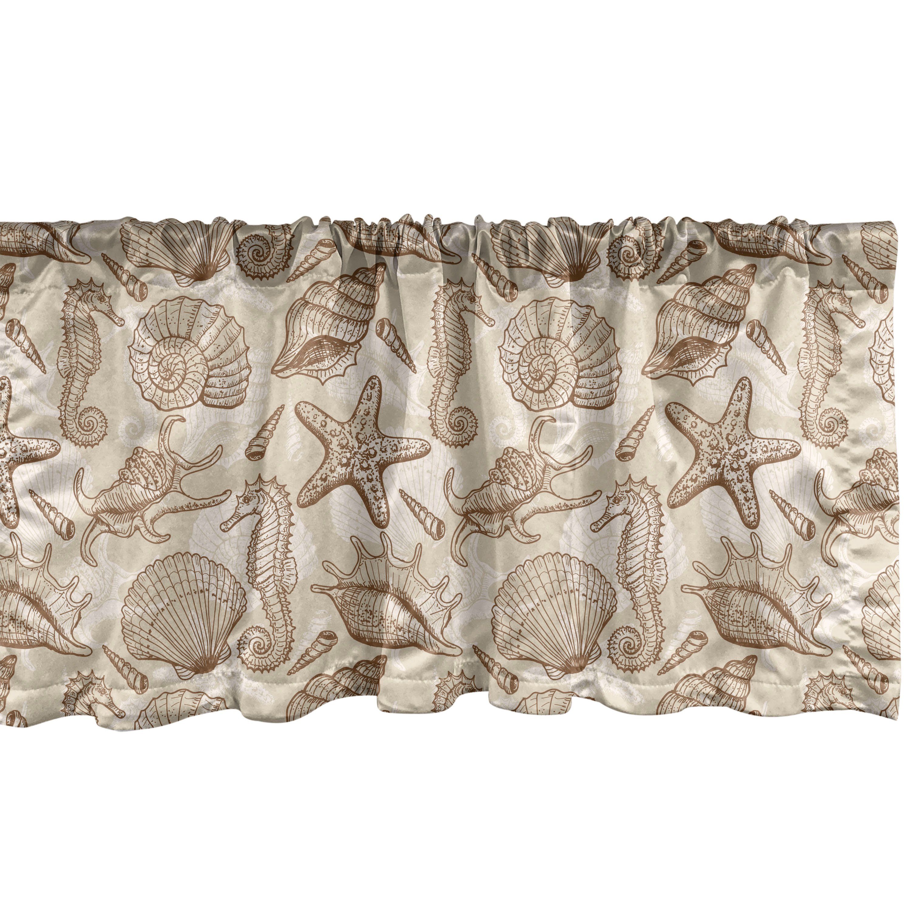 Scheibengardine Vorhang Volant für Küche Schlafzimmer Dekor mit Stangentasche, Abakuhaus, Microfaser, Sea Shells Vintage Ozean-Entwurf