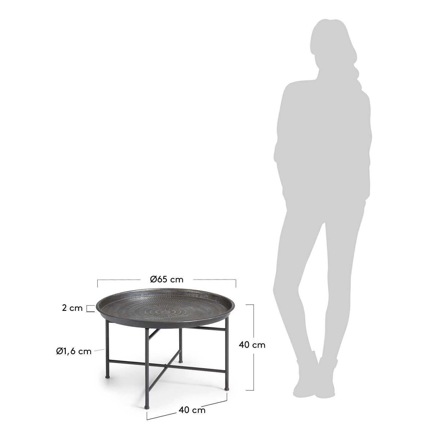 Beistelltisch Stahl Natur24 Couchtisch Antik-Effekt mit Dalinea Ø65cm Beistelltisch