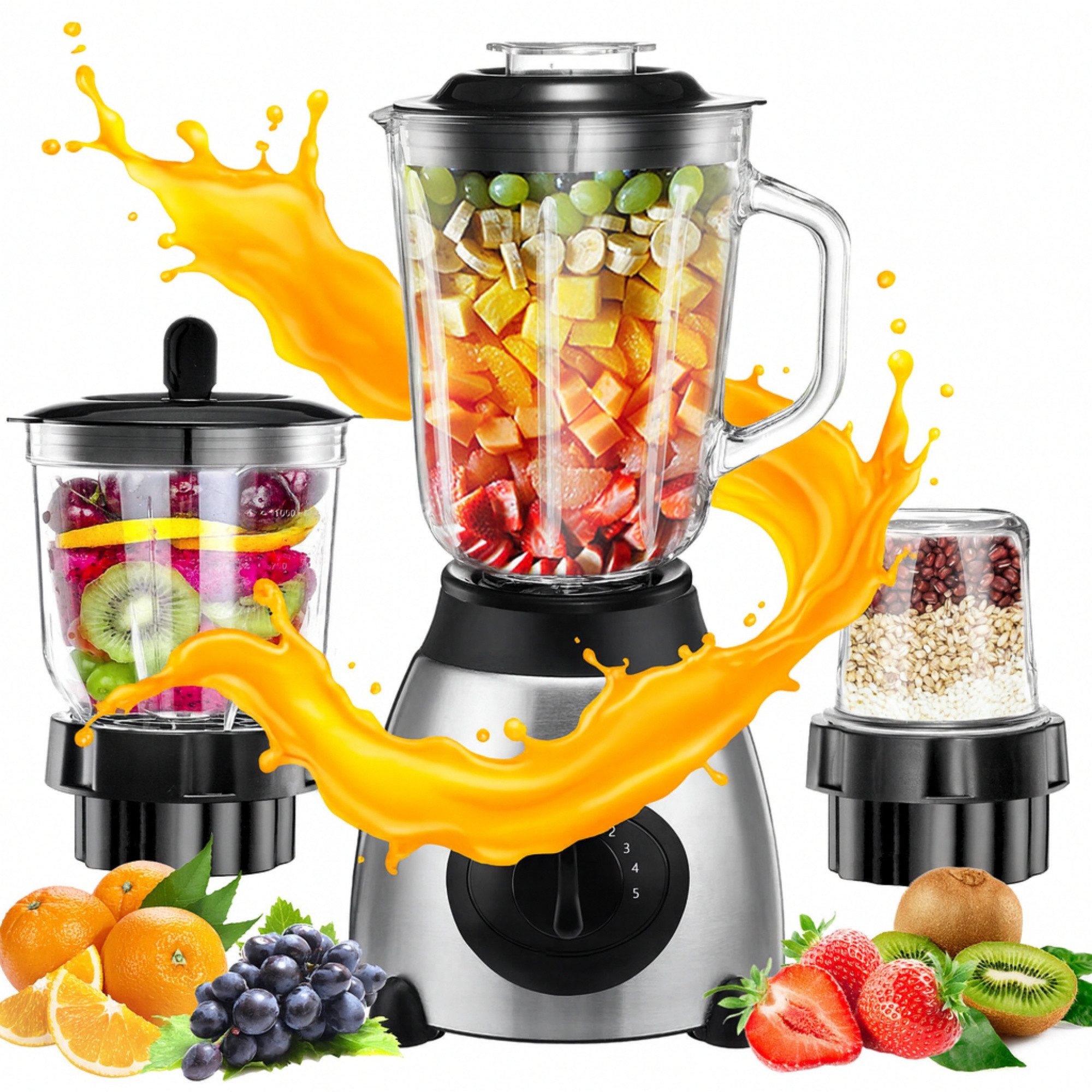 Standmixer Standmixer,VitaBoost Mixer,Edelstahl Silber Glas Smoothie Mixer Maker