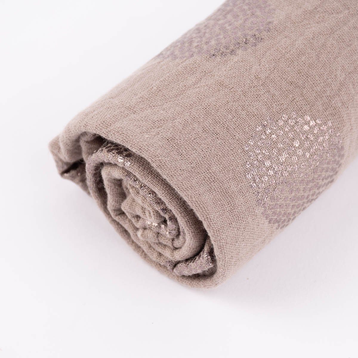 Thumbnail - Rico Design Stoff Rico Design Bekleidungsstoff Krinkel MusselKirschblüten taupe metalli, mit Metallic-Effekt