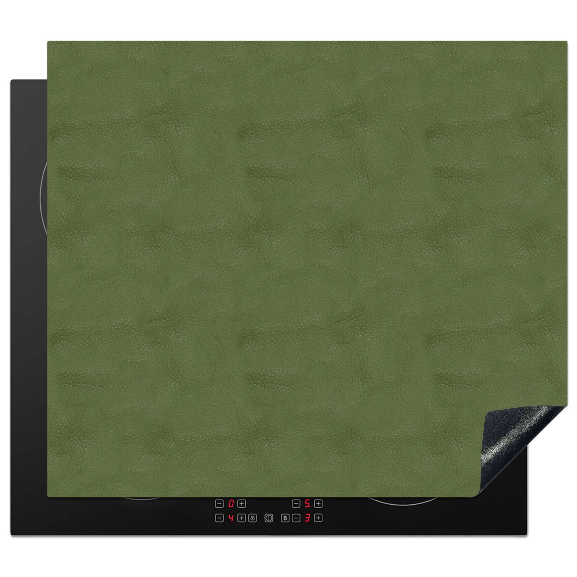 MuchoWow Herd-Abdeckplatte Induktionsschutz - Leder - Grün - Tiere, Vinyl, (1 tlg), Küche Herdabdeckplatte Ceranfeld Vinyl Einteilig, 59x52 cm