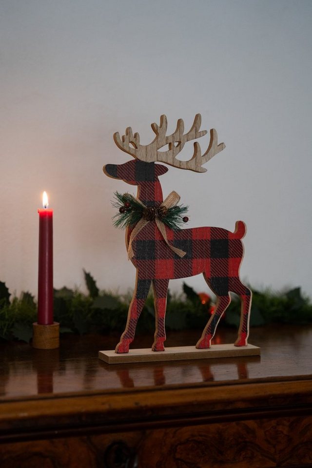 Heitmann DECO Weihnachtsfigur Hirsch, aus Holz, rot/schwarz, kariert