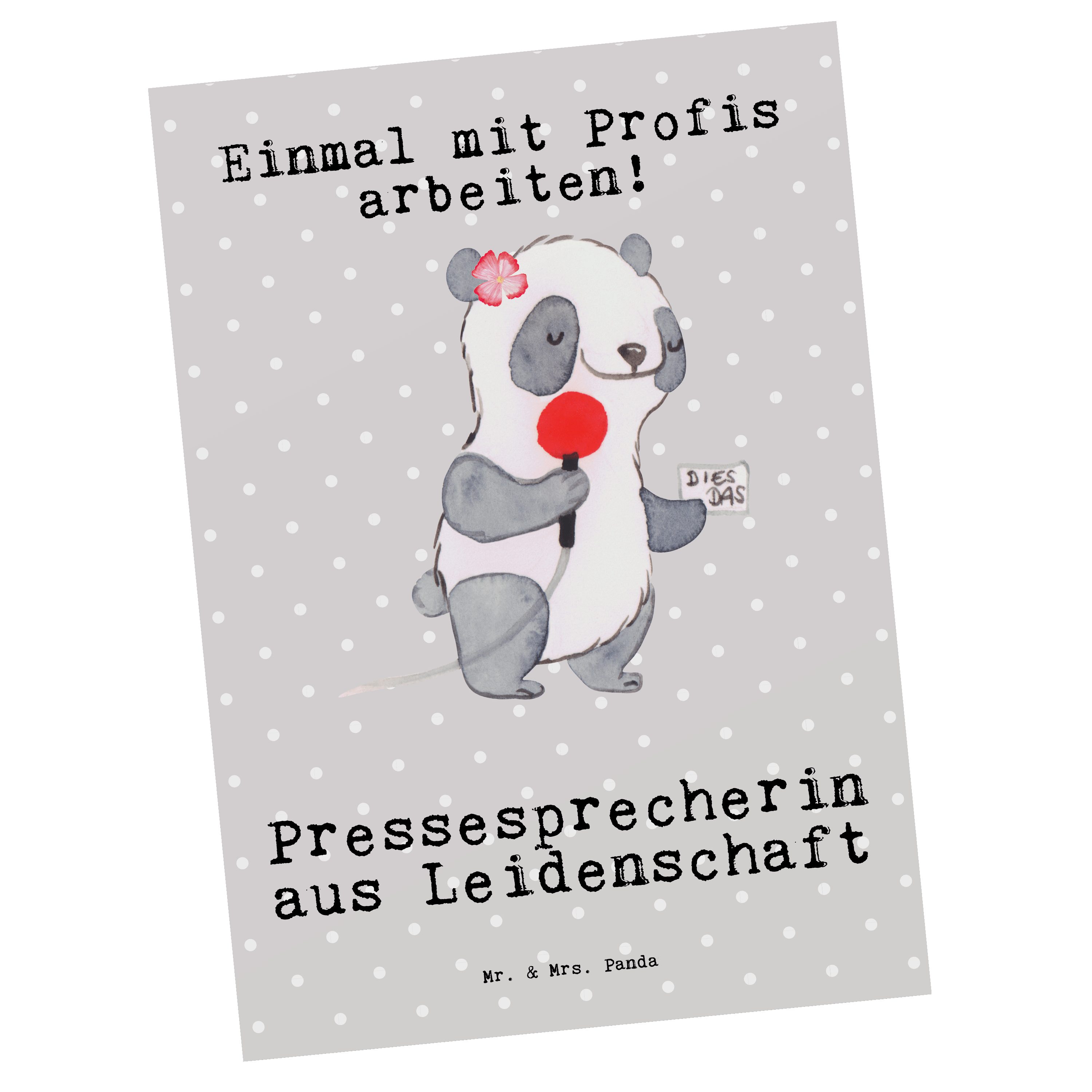 Mr. & Mrs. Panda Postkarte Pressesprecherin aus Leidenschaft - Grau Pastell - Geschenk, Einladun