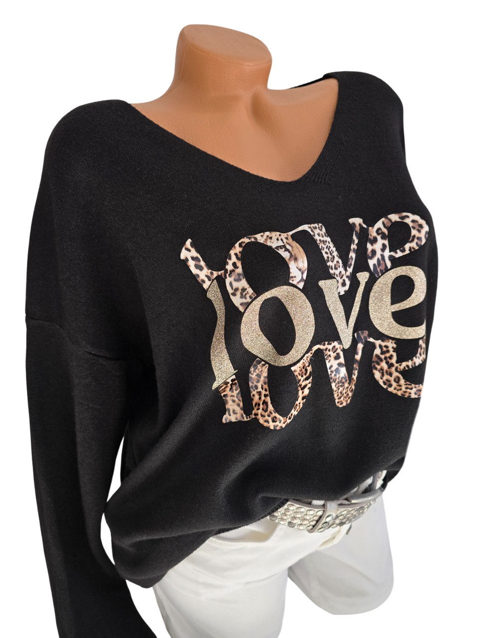 Rehoboth Moda V-Ausschnitt-Pullover mit Schriftzug „Love“ in Glitzer-Optik, günstig online kaufen