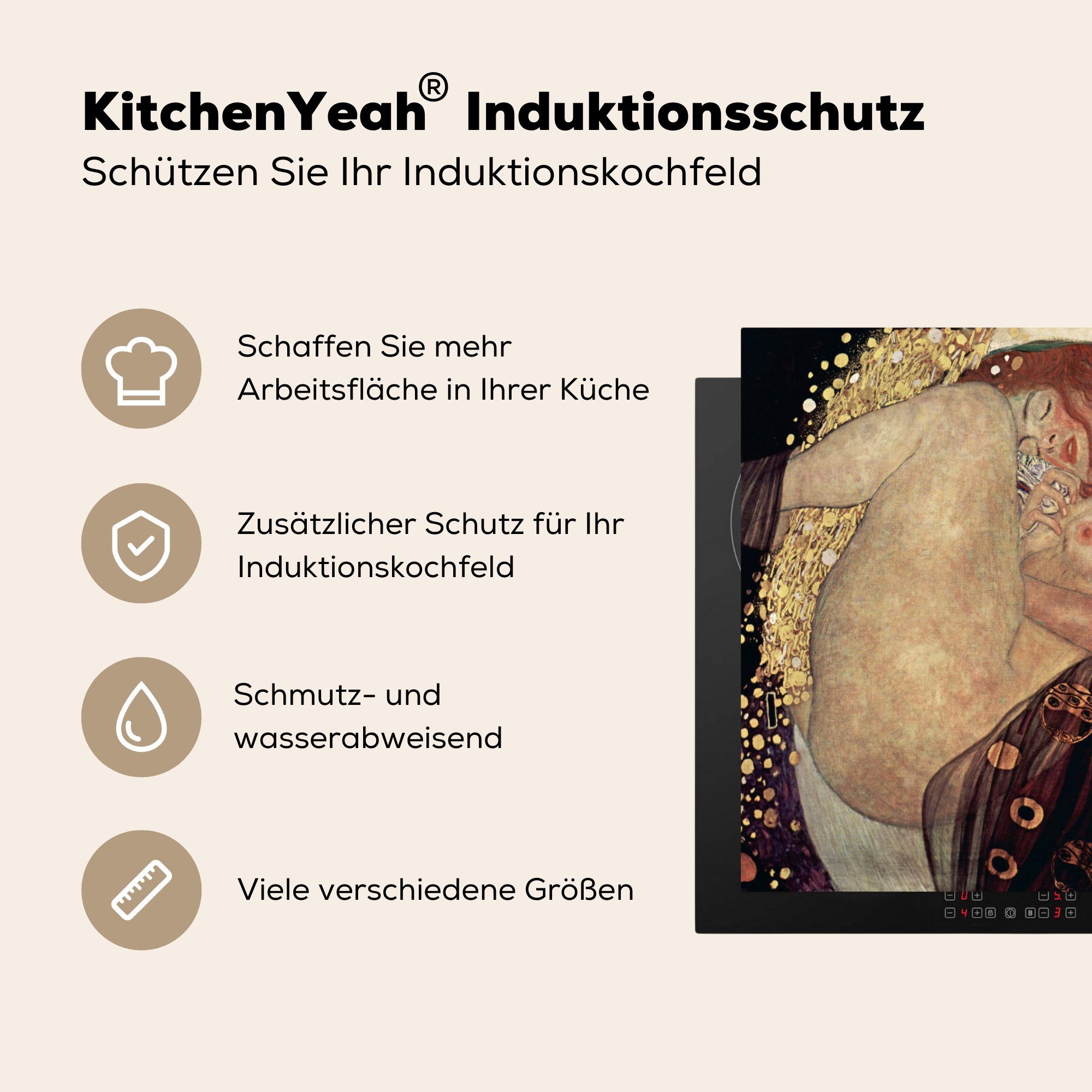 MuchoWow Herdblende-/Abdeckplatte für küche Klimt, Ceranfeldabdeckung, Danaë Vinyl, tlg), 78x78 (1 Gustav - Arbeitsplatte cm