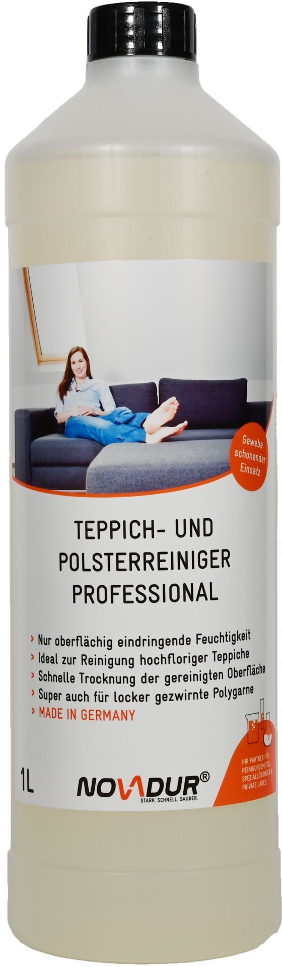 Novadur Teppich-und Polsterreiniger Professional Teppichreiniger (1-St.  aktiver Schmutz-und Fettlöser, Schmutzabweisender Faserschutz)