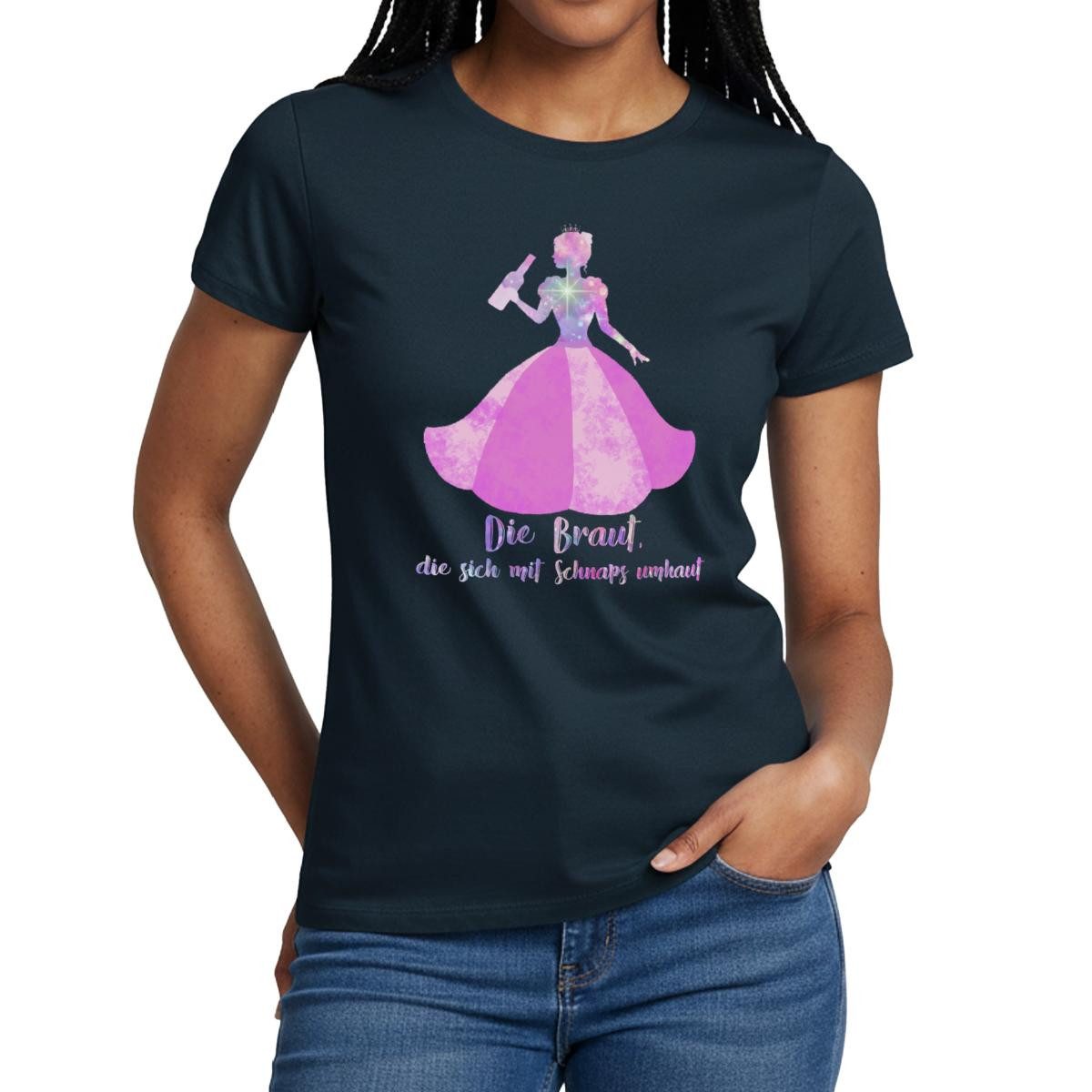 T-Shirt JGA Frauen, Die Braut, Die Sich Mit Schnaps Umhaut Frauen T-Shirt