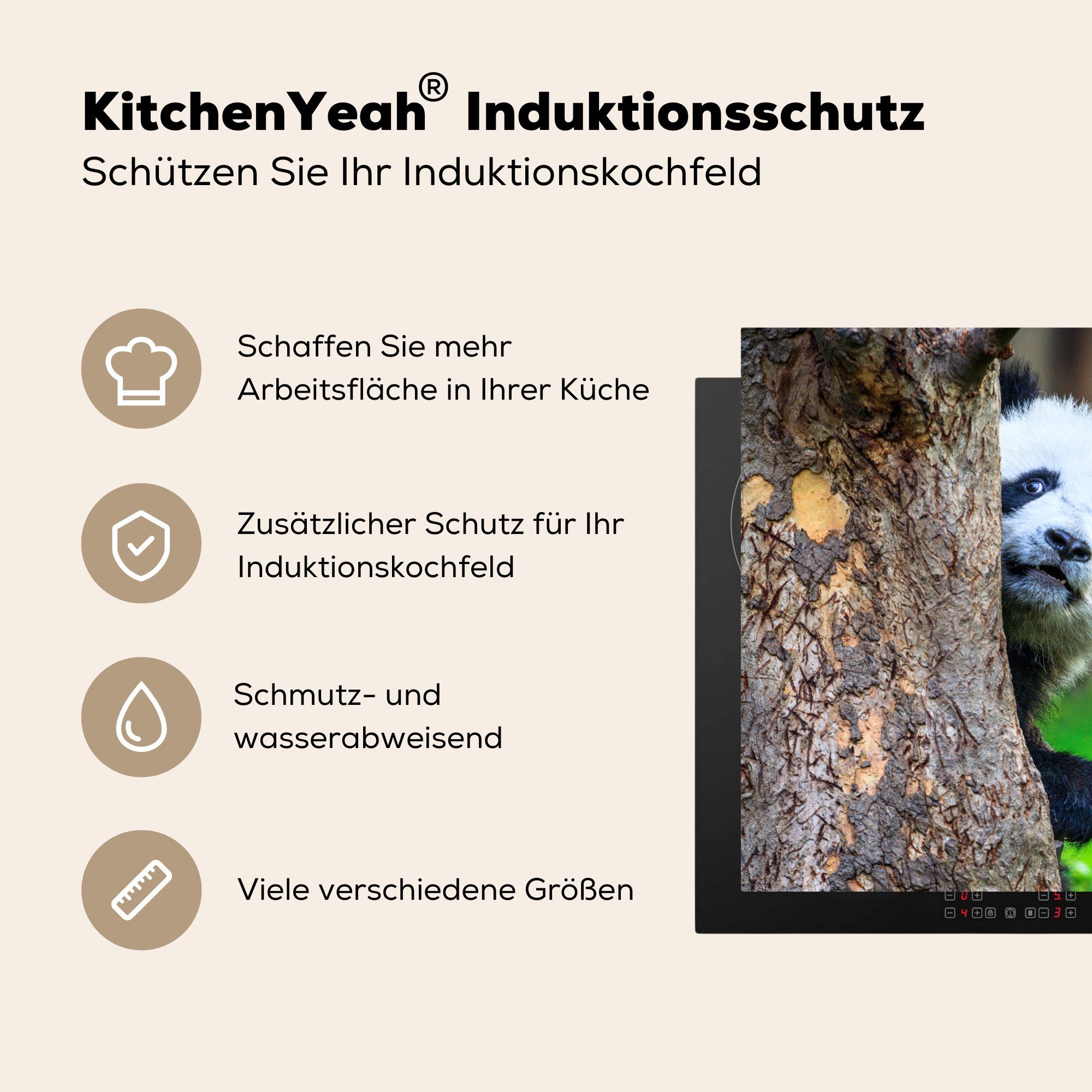 Ceranfeldabdeckung, 78x78 für Wald, Panda Baum küche Vinyl, (1 - Herdblende-/Abdeckplatte tlg), MuchoWow Arbeitsplatte cm, -