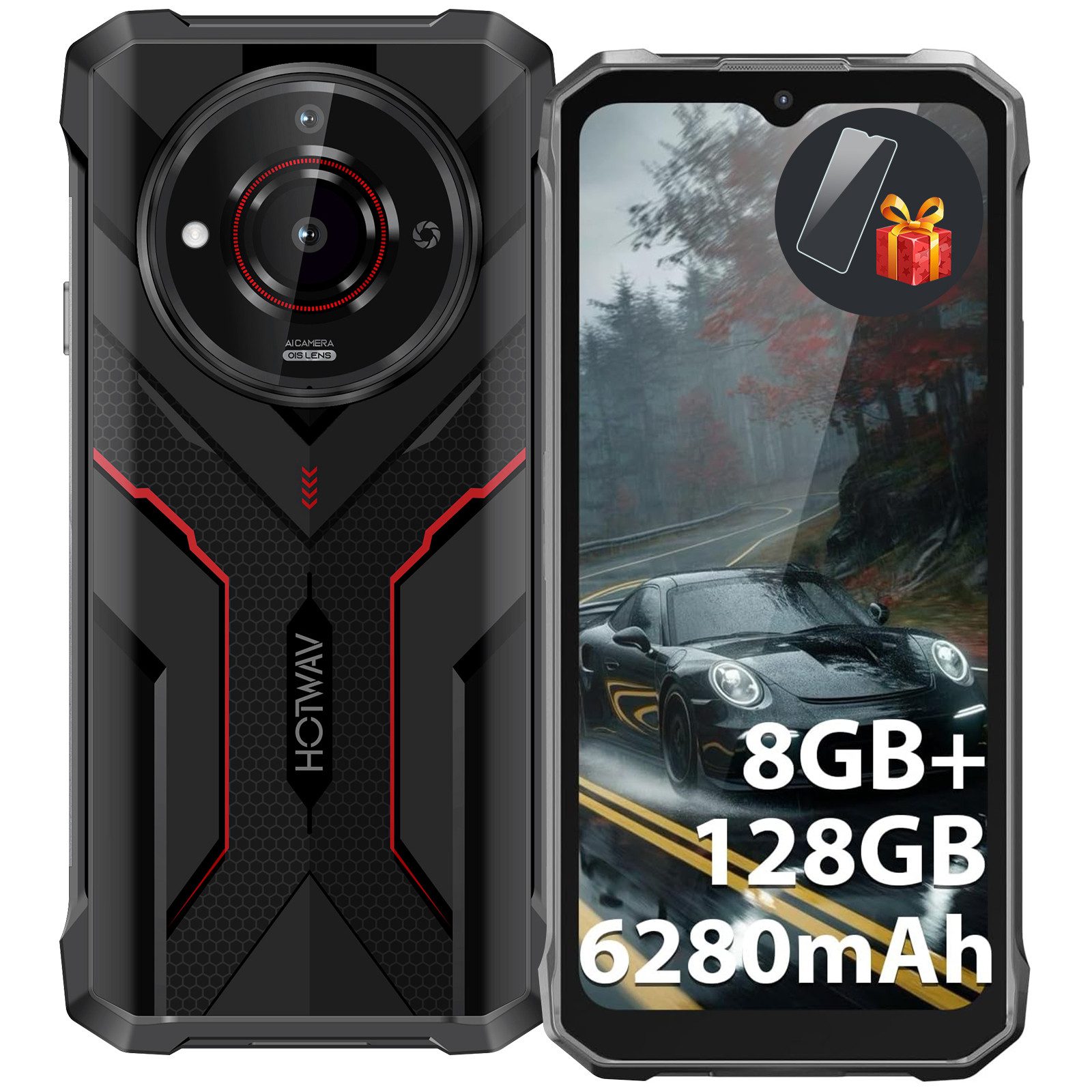 HOTWAV Outdoor Smartphone T7S incl. Smartwatch, Outdoor Handy, 8GB+128GB(2TB) Smartphone (21 MP Kamera, Ohne Vertrag Günstige, Dual SIM 4G LET, OTG/Face ID/GPS/IP68/ IP69K)