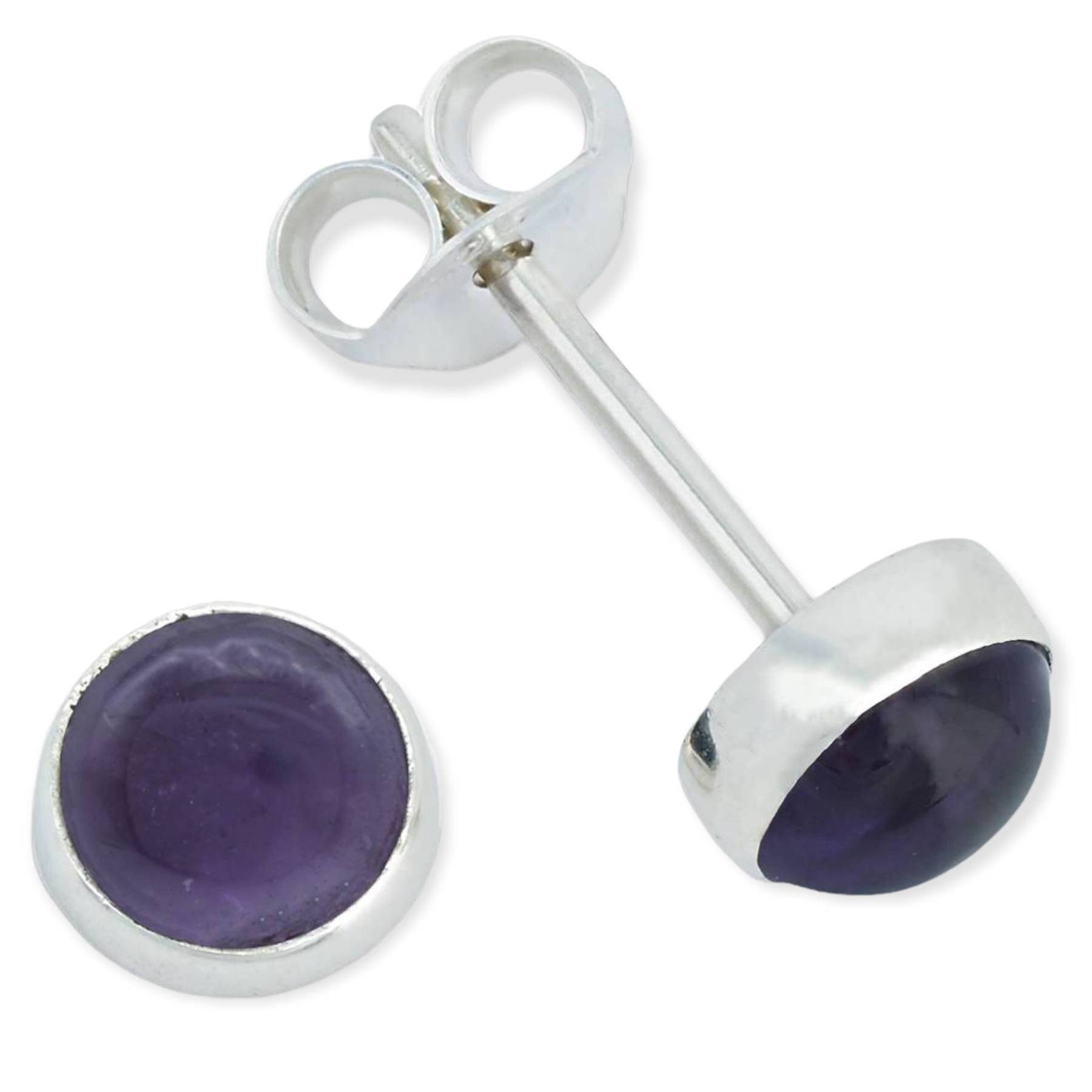 mantraroma Paar Серьги-гвоздики SAMA rund klein aus 925 Silber mit Amethyst (Paar, Paar Серьги mit Schmuckbeutel), 925 Sterling Silber Серьги für Damen