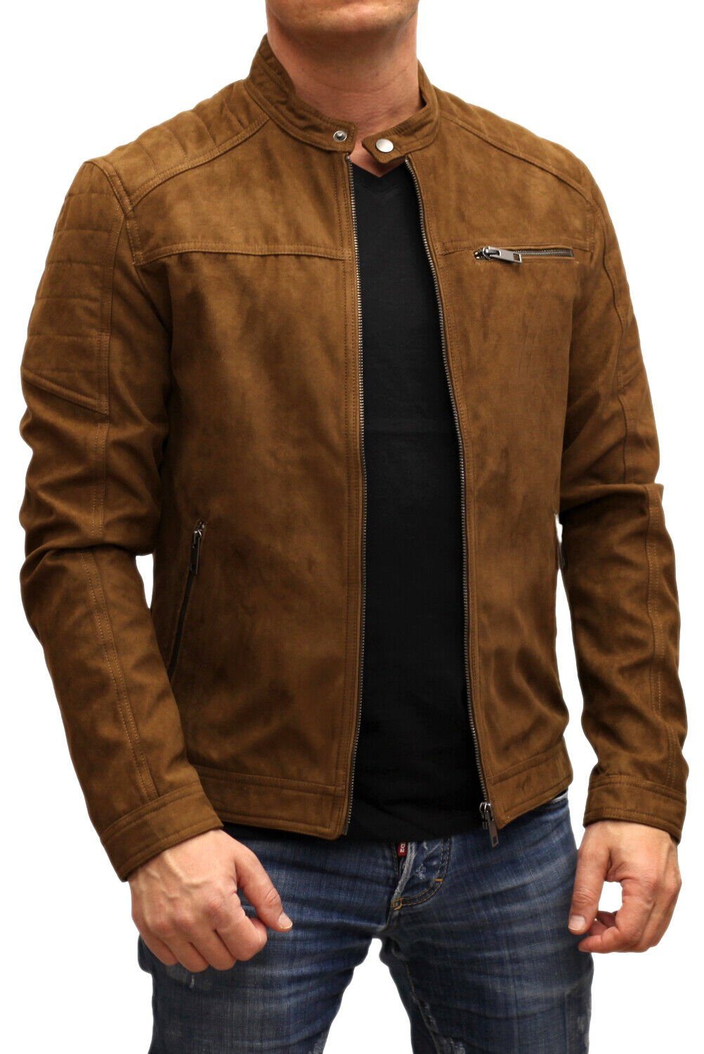 Jack & Jones Lederjacke Biker Jacke aus Lederimitat Cognac Fake Suede 218