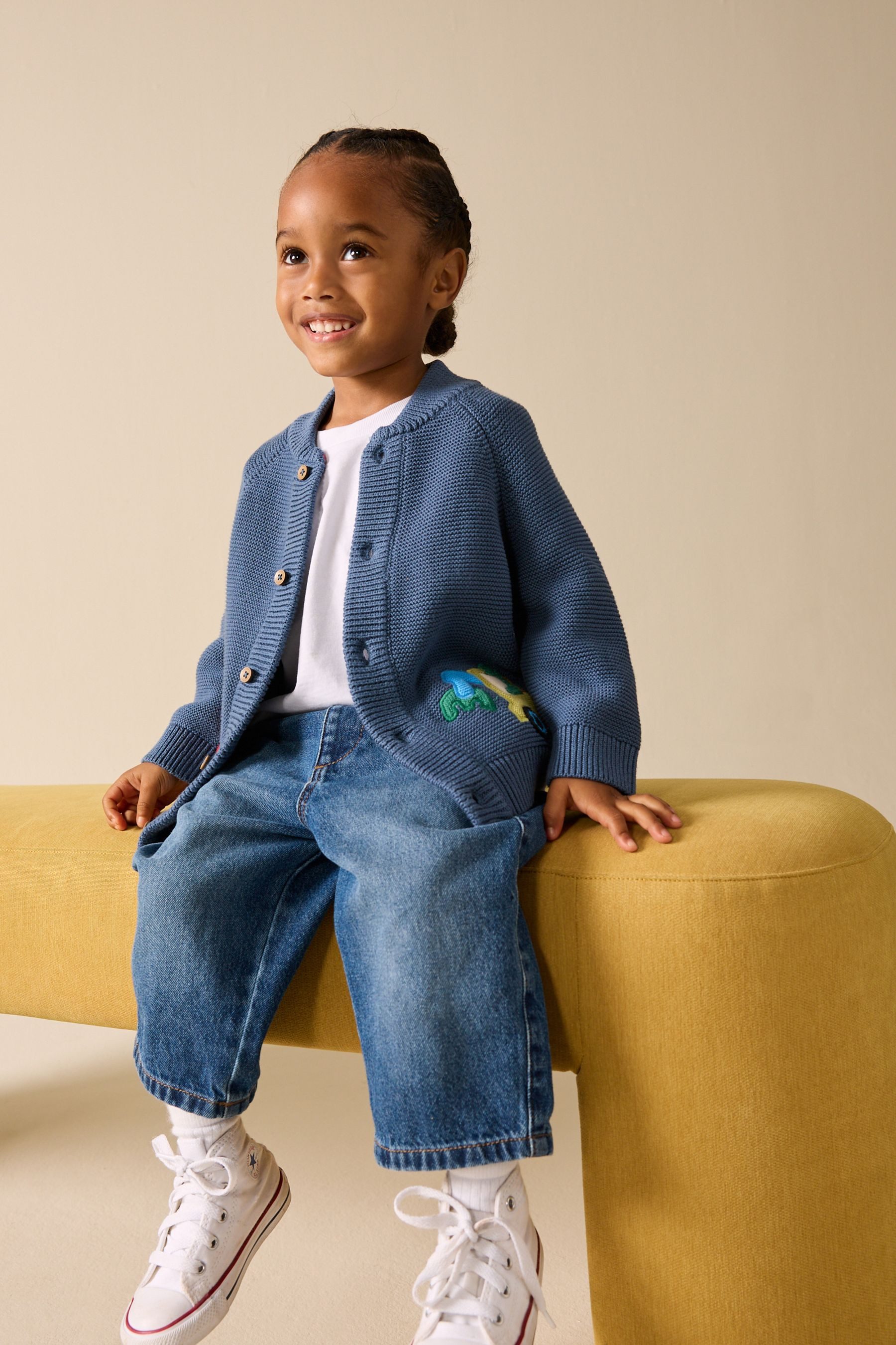 Next Strickjacke Strickjacke aus 100 % Baumwolle mit Figuren (1-tlg)