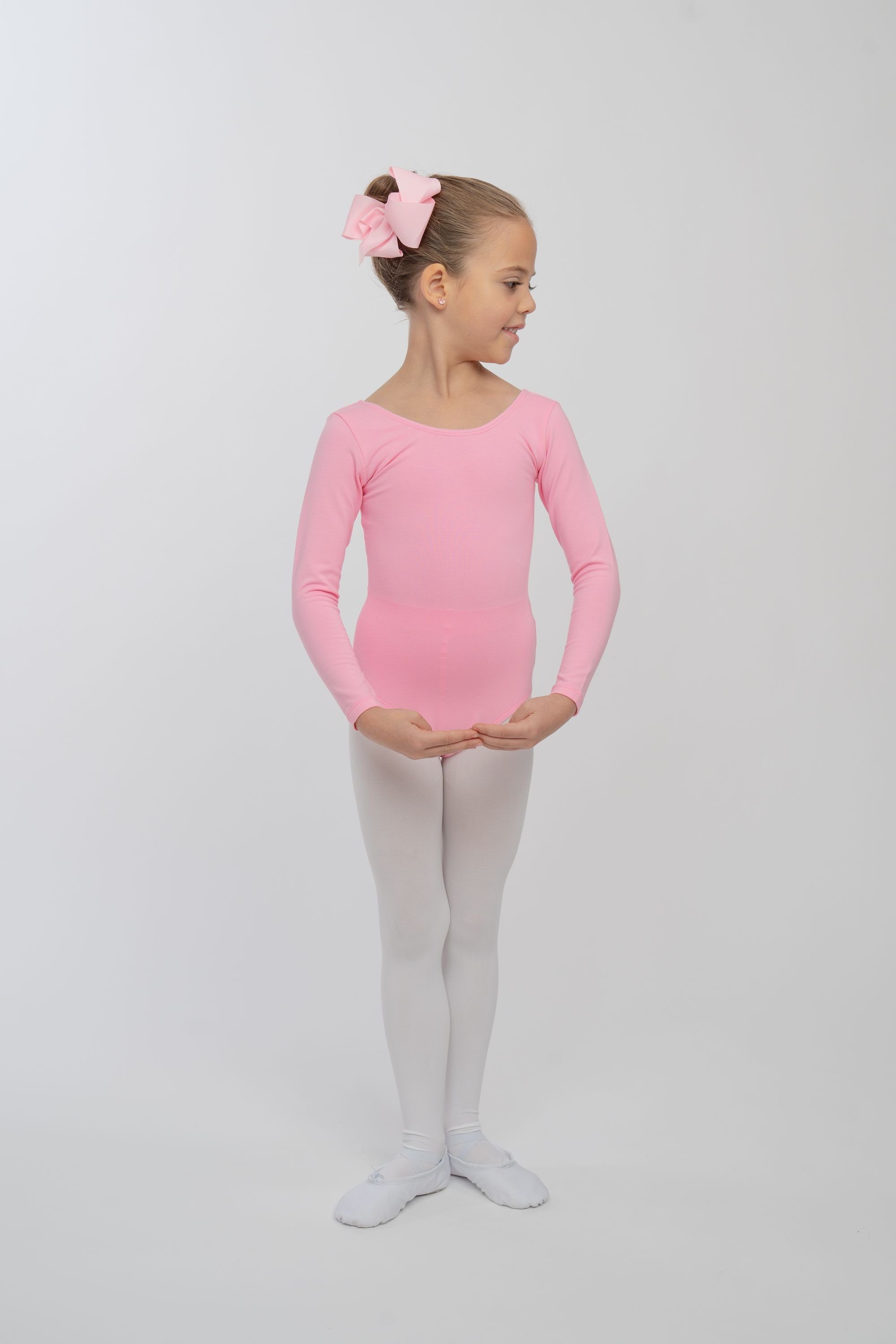 rosa tanzmuster Body Baumwollmischgewebe Trikot Ballettbody Ballett Langarm Kinder fürs aus weichem Lilly