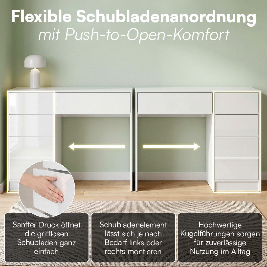 Bellamio Schreibtisch Livny mit 5 Schubladen, beidseitig montierbar (Push-to-Open, mit Wolkenstuhl), 80x53x110 cm – Bild 3 von 5