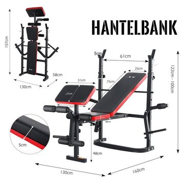 ISE Hantelbank ISE Multifunktional Trainingsbank Hantelbank verstellbar Klappbar mit Beincurler Semi-Pro Haushalt Fitnessgeräter für Kniebeuge Bankdrücken Rumpfbeuge belastet 120kg SY-5430B