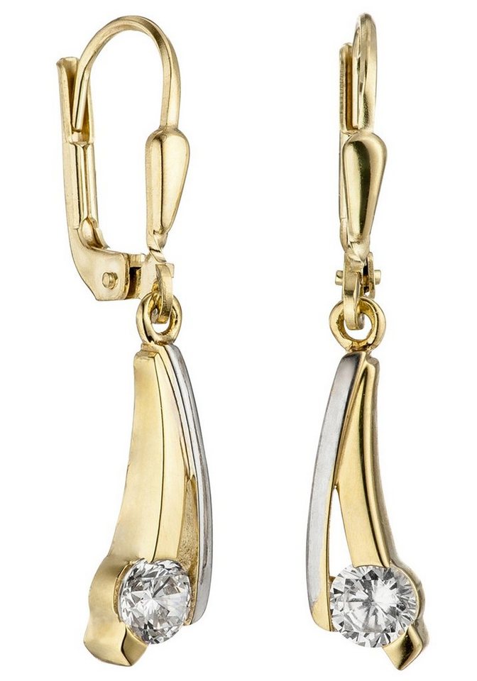 JOBO Paar Ohrhänger Ohrringe in Bicolor-Optik, 333 Gold mit Zirkonia