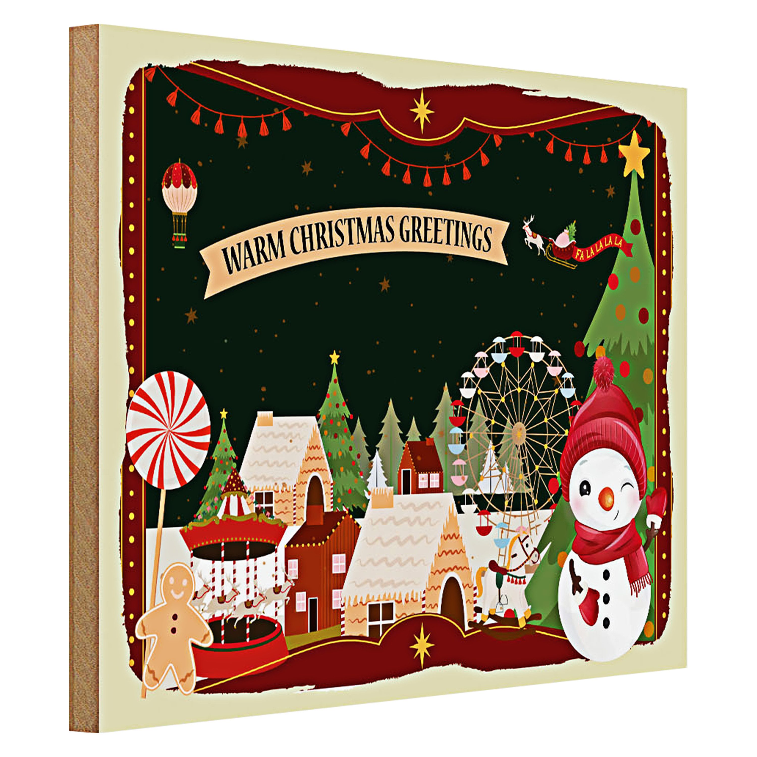 Roomando Holzbild Weihnachten WARM CHRISTMAS GREETINGS 40x30cm