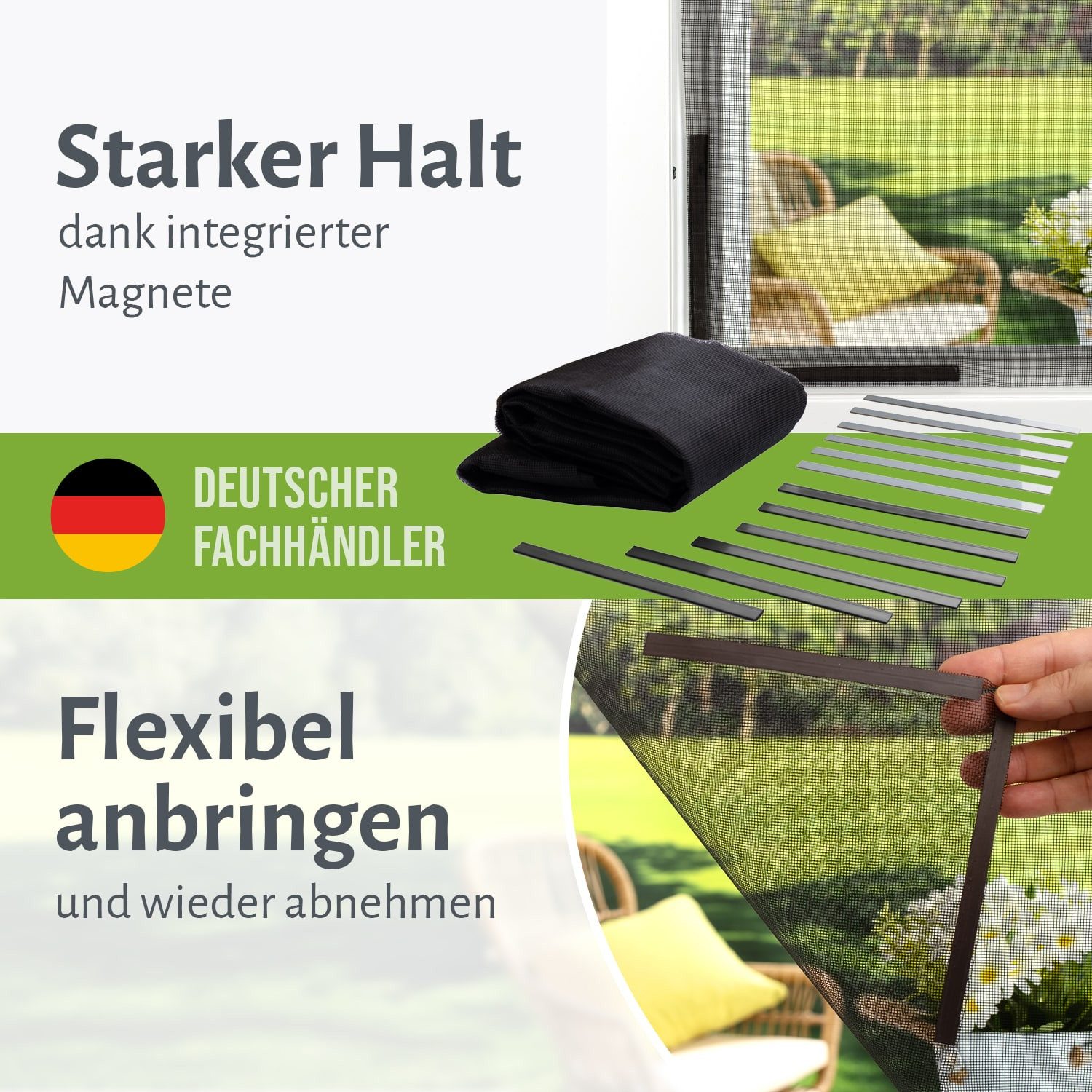 empasa Insektenschutz-Fensterrahmen mit Magnet-Befestigung, (3-St), Polyester Fliegengitter Fenster mit Magnet – Bild 3 von 5